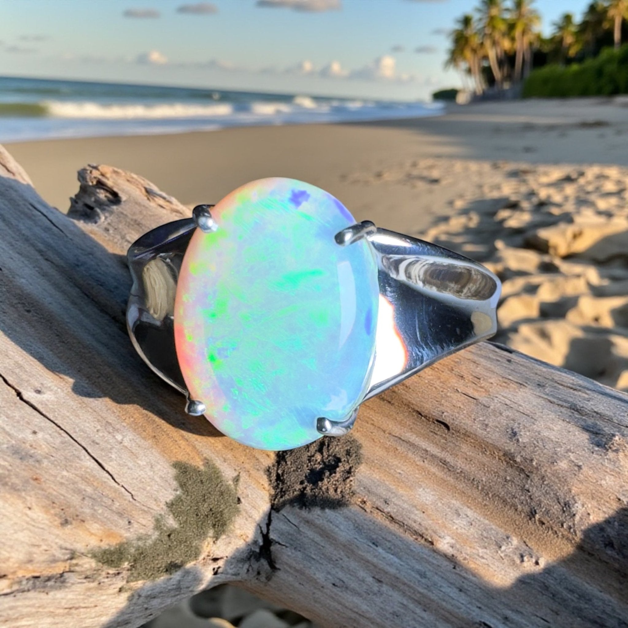 Keppel Current ~ 3.5ct Solid Coober Pedy Crystal Opal 925 Silver Ring