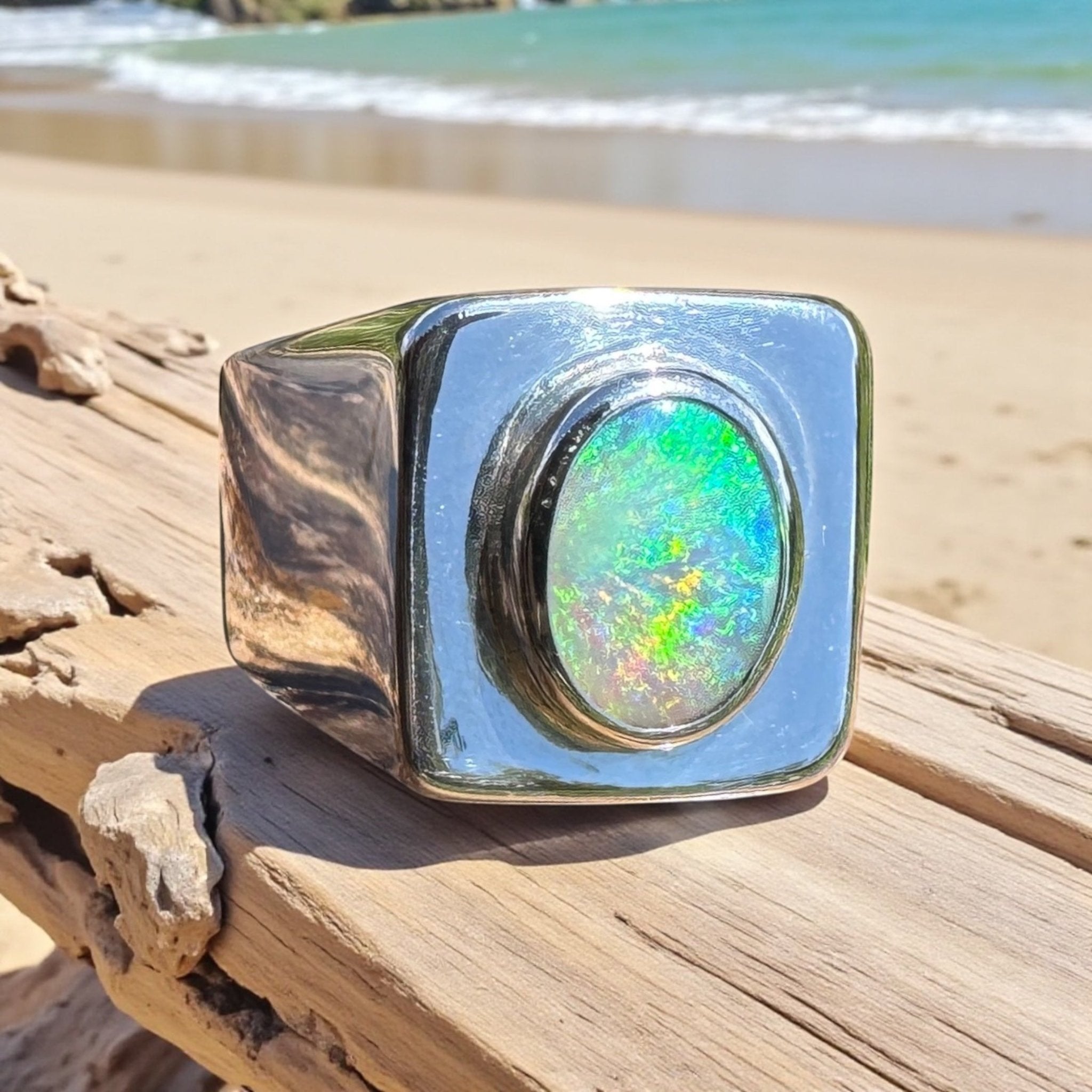 Keppel Tide - 1.3ct Solid Lightning Ridge Crystal Opal Sterling Silver Ring