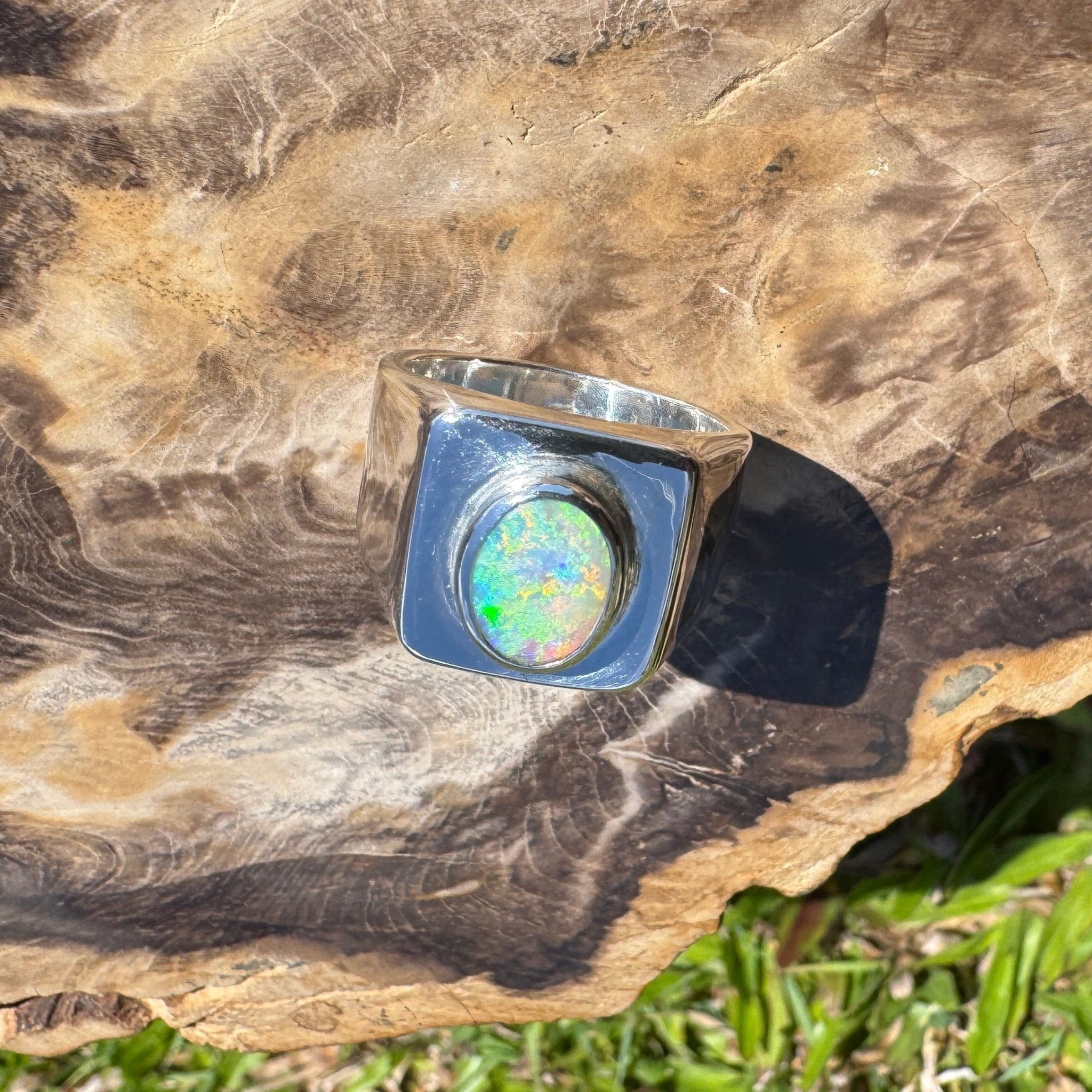 Keppel Tide - 1.3ct Solid Lightning Ridge Crystal Opal Sterling Silver Ring