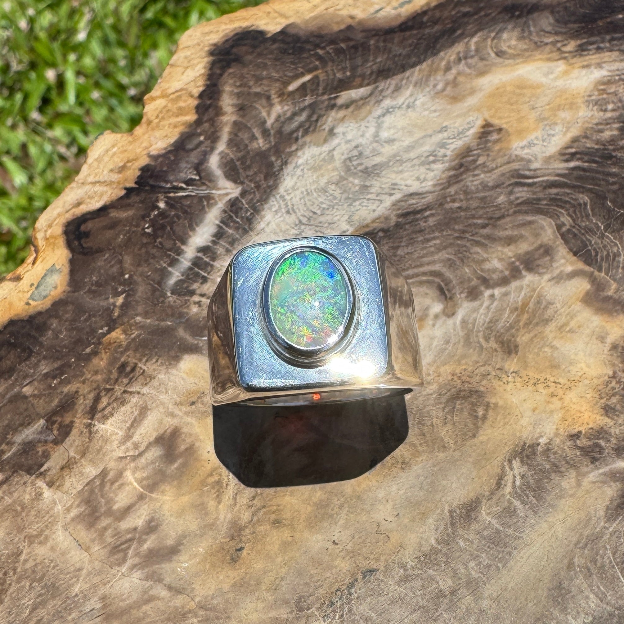 Keppel Tide - 1.3ct Solid Lightning Ridge Crystal Opal Sterling Silver Ring