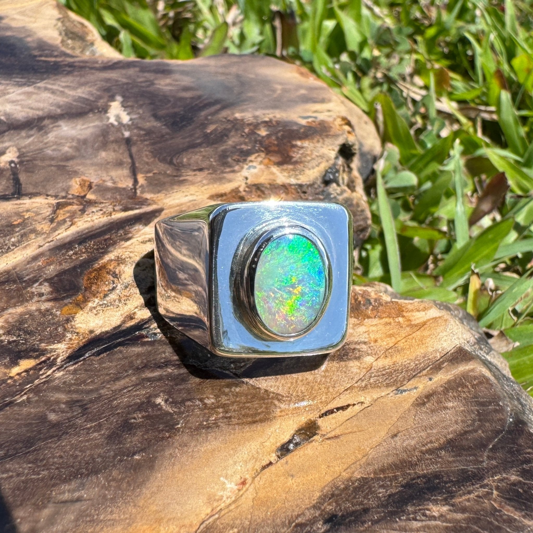 Keppel Tide - 1.3ct Solid Lightning Ridge Crystal Opal Sterling Silver Ring