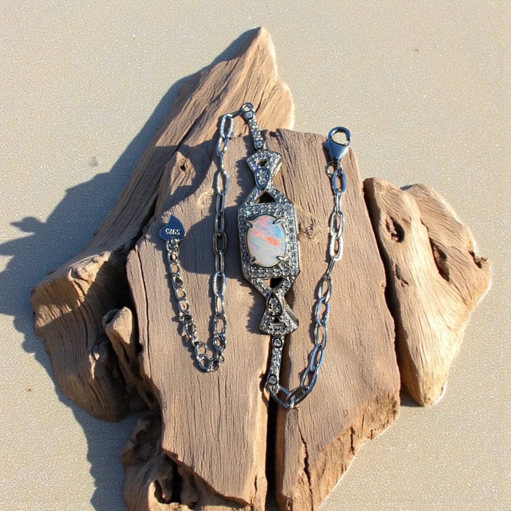 Kiama Glow - 0.8ct Coober Pedy Opal 925 Silver Bracelet
