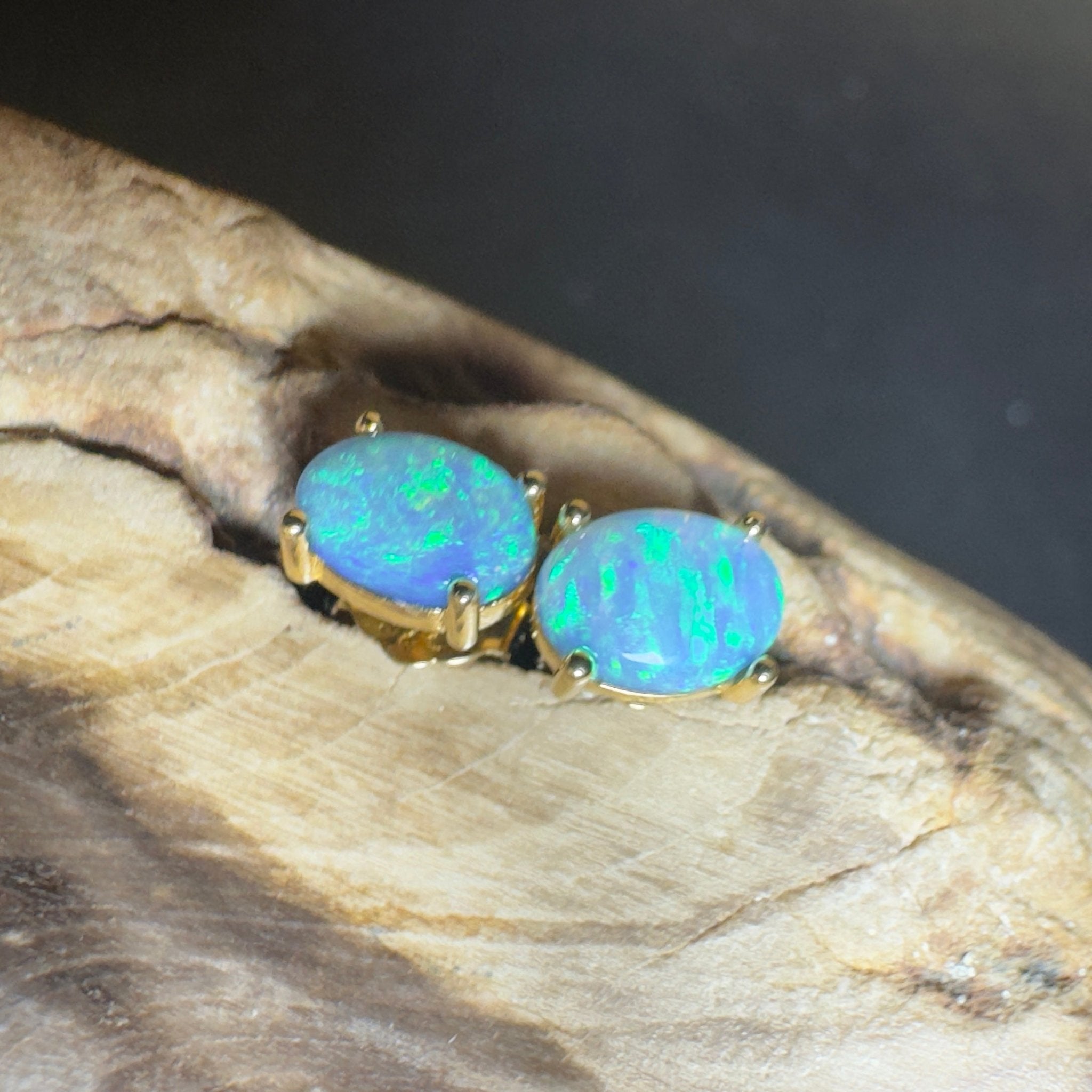 Kiama Tidepair ~ 1.6ct Lightning Ridge Opal 925 Silver Gold Coated Stud Earrings