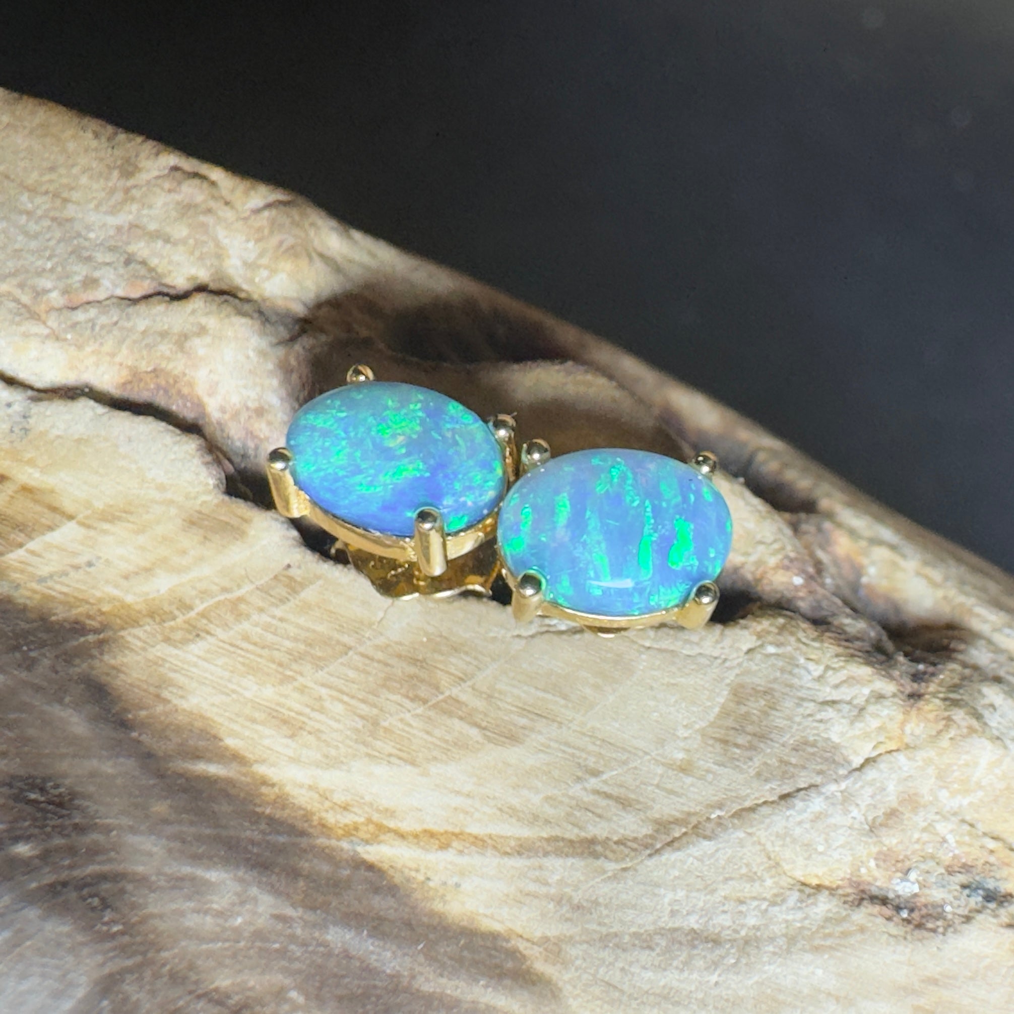 Kiama Tidepair ~ 1.6ct Lightning Ridge Opal 925 Silver Gold Coated Stud Earrings
