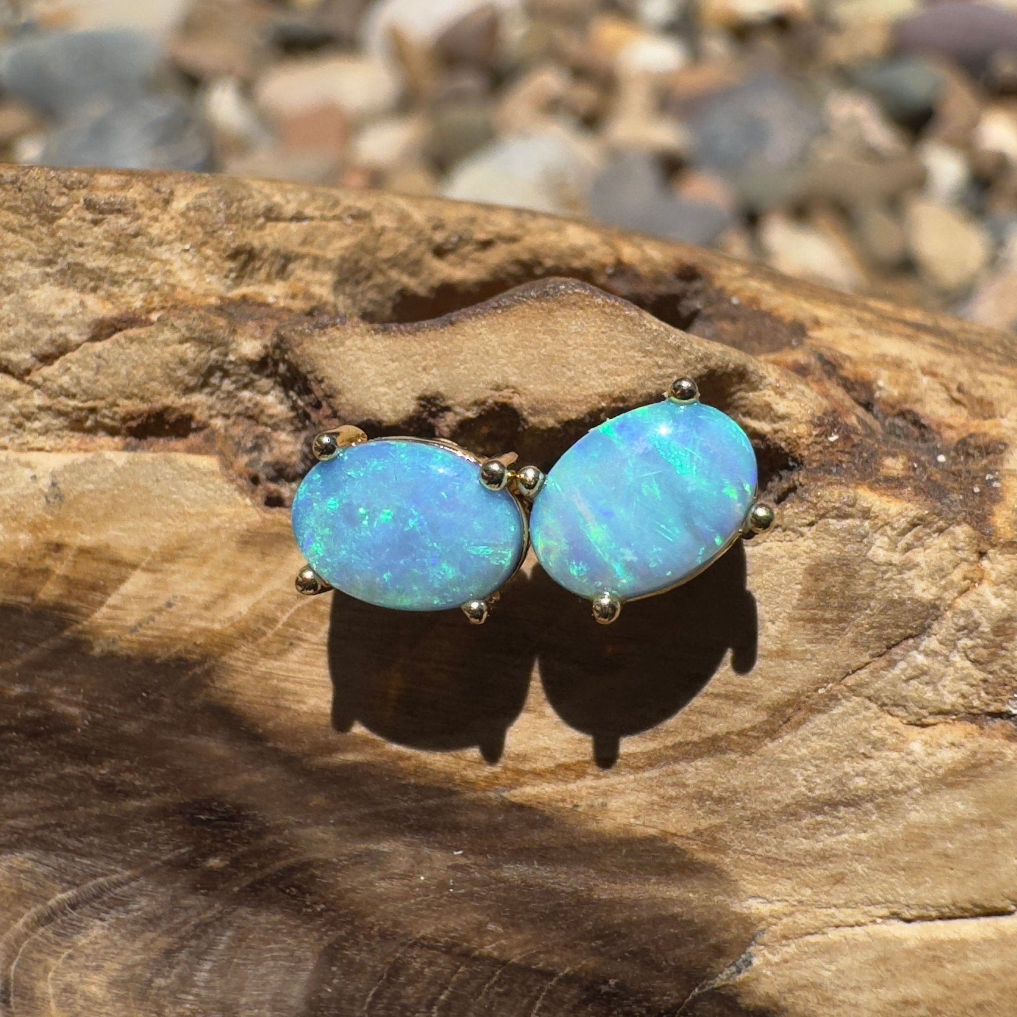 Kiama Tidepair ~ 1.6ct Lightning Ridge Opal 925 Silver Gold Coated Stud Earrings