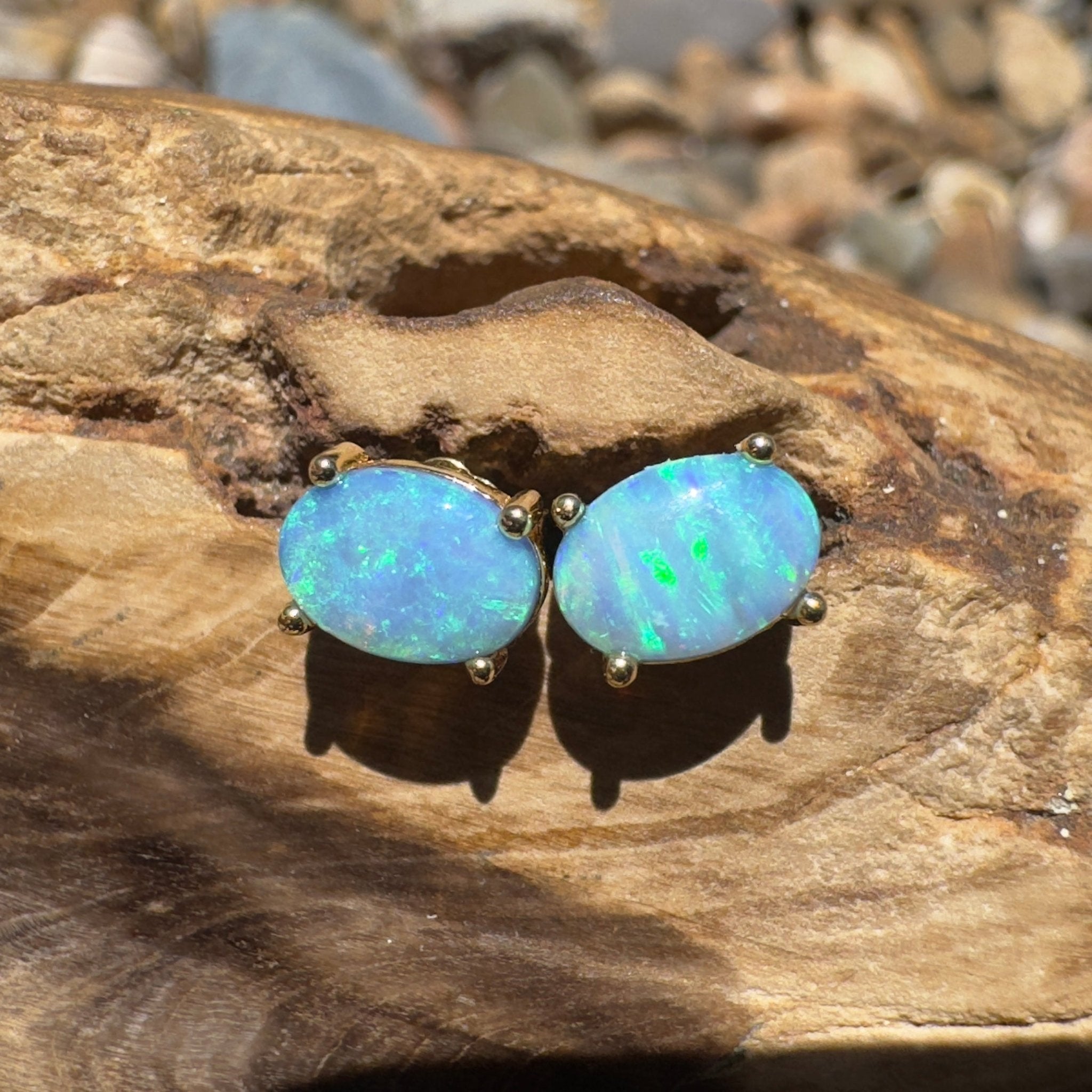 Kiama Tidepair ~ 1.6ct Lightning Ridge Opal 925 Silver Gold Coated Stud Earrings