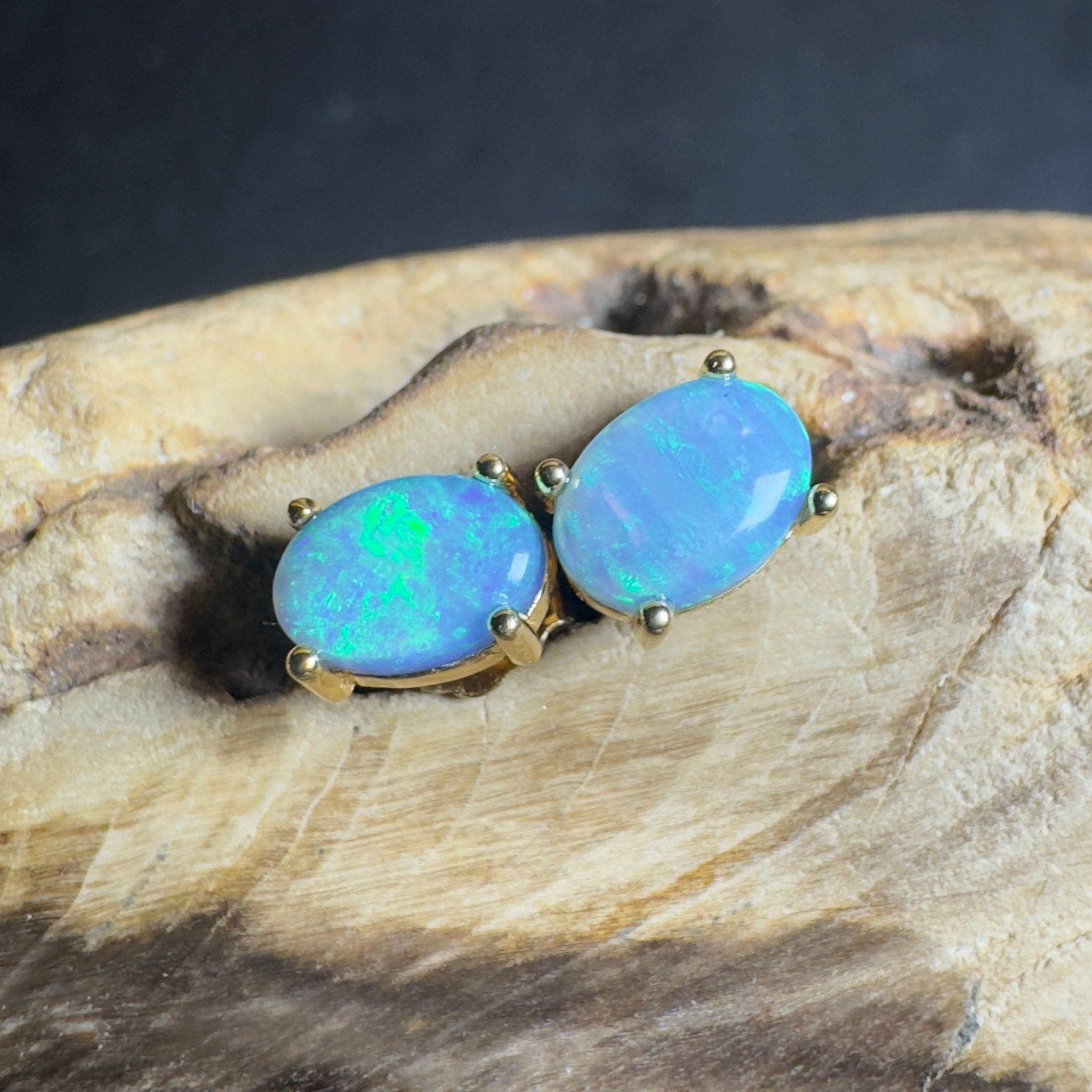 Kiama Tidepair ~ 1.6ct Lightning Ridge Opal 925 Silver Gold Coated Stud Earrings