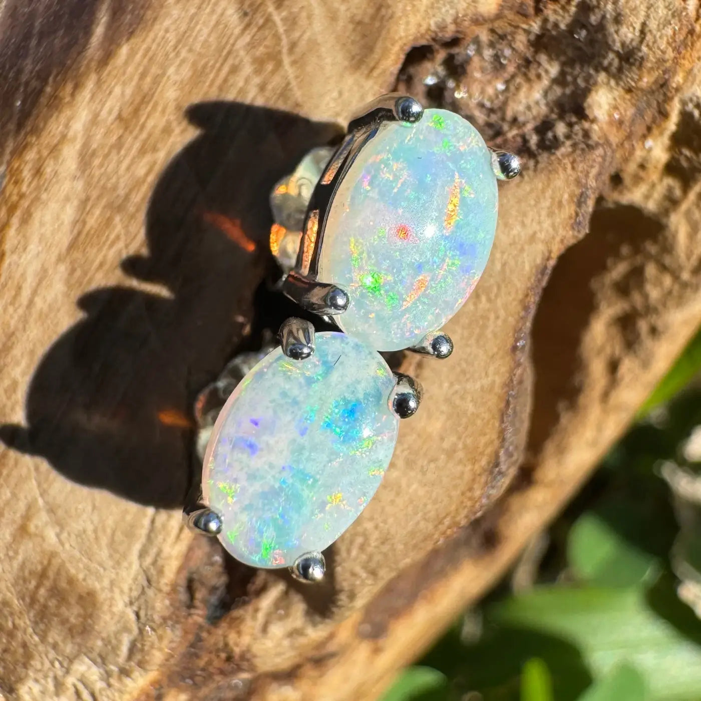 Handcrafted Kimberley Blaze 1ct Lightning Ridge Opal Stud Earrings showcasing vibrant colors