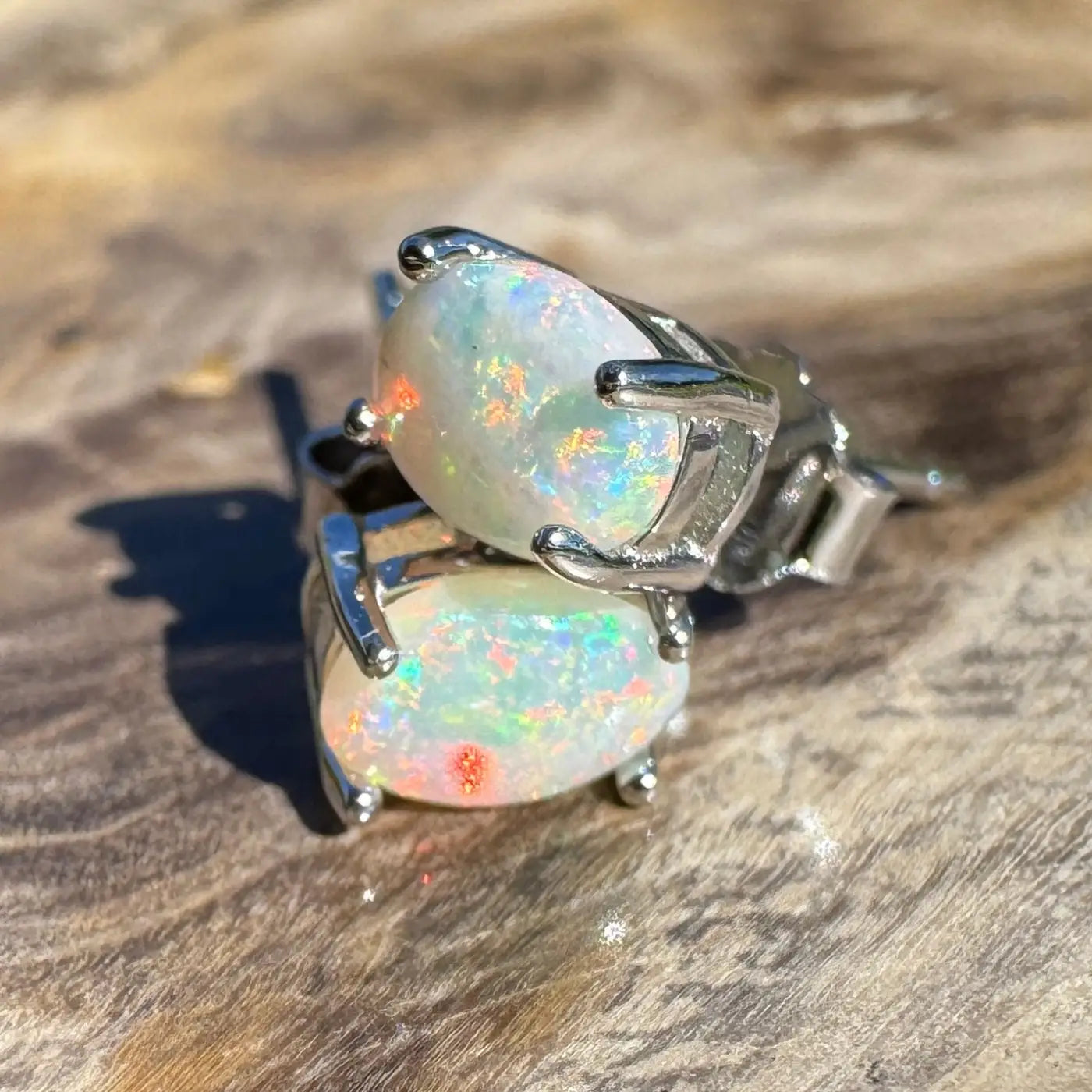 Handcrafted Kimberley Blaze lightning Ridge Opal gemstone stud earrings