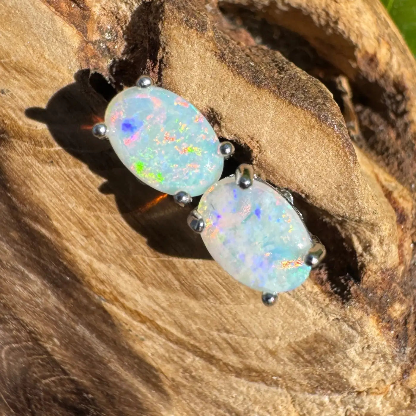 Oval opal earrings from Kimberley Blaze featuring handcrafted 1ct Lightning Ridge Opals