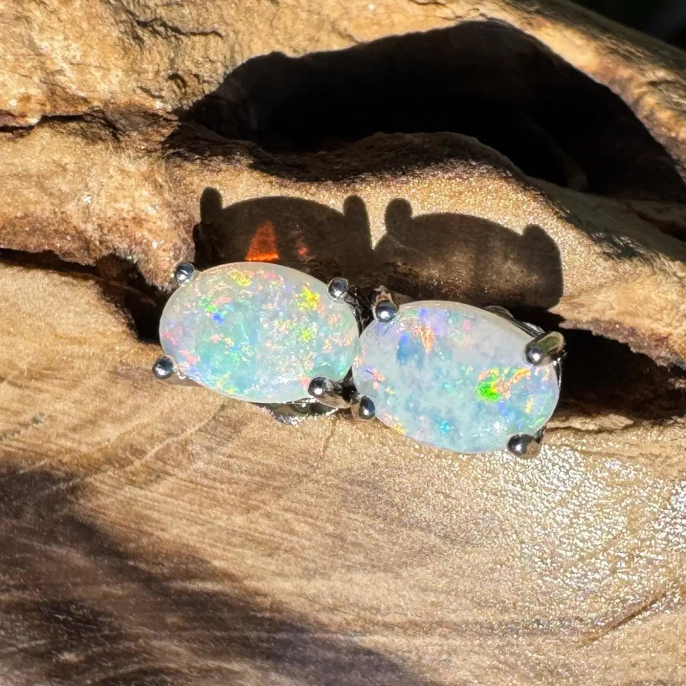Handcrafted Kimberley Blaze 1ct Solid Lightning Ridge Opal Stud Earrings