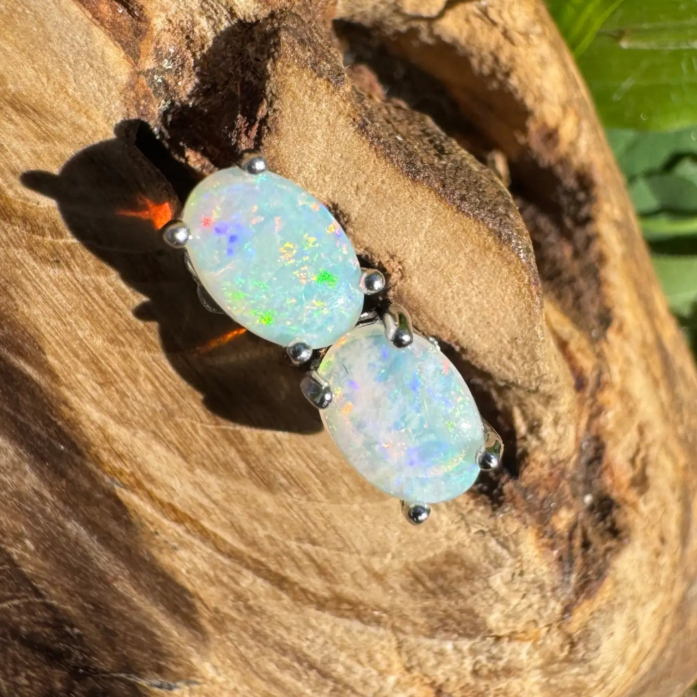 Pair of oval opal earrings from Kimberley Blaze handcrafted with 1ct Lightning Ridge Opals