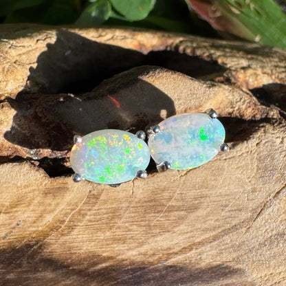 Oval opal stud earrings from Kimberley Blaze featuring 1ct Solid Lightning Ridge Opal