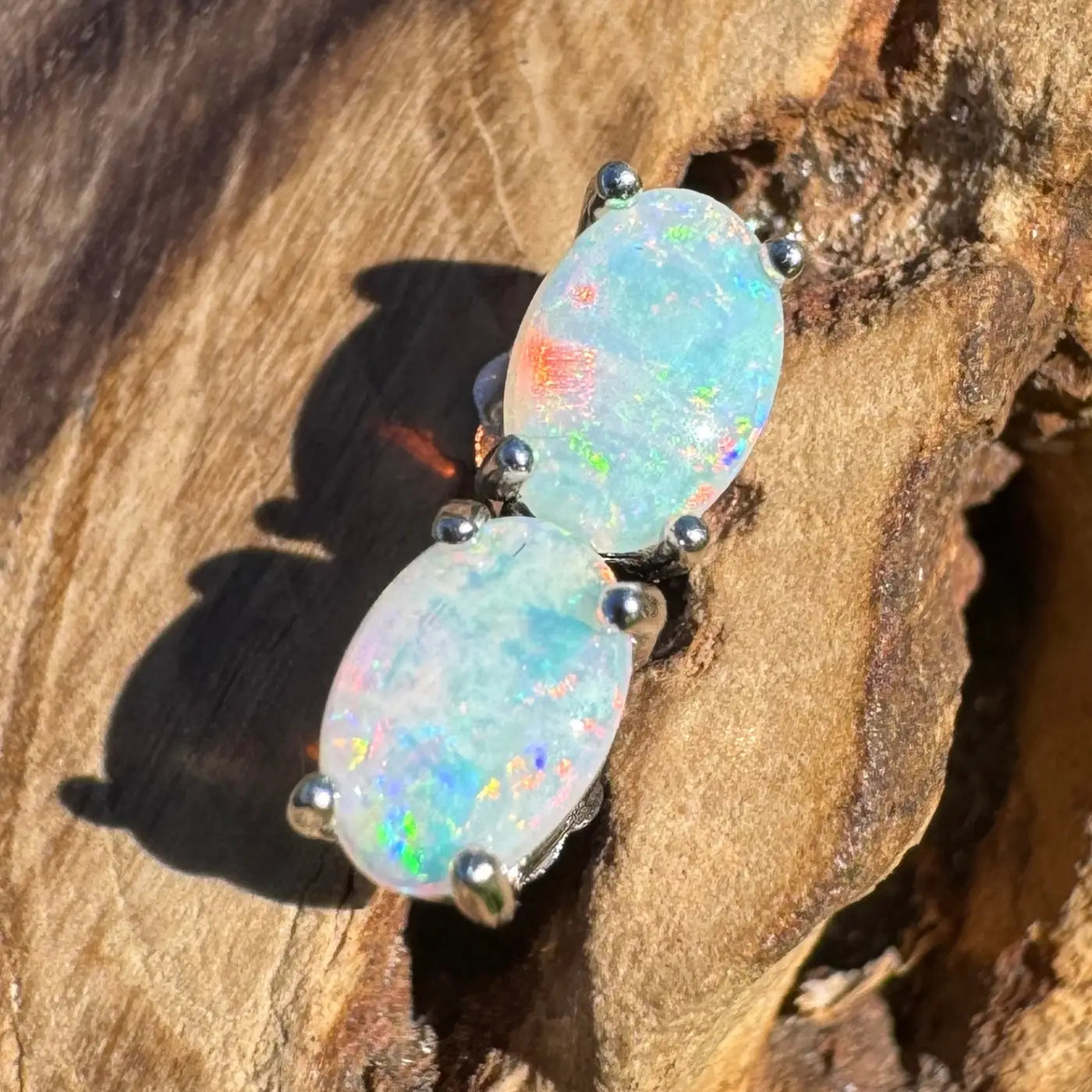 Oval opal earrings from Kimberley Blaze featuring handcrafted 1ct Lightning Ridge Opals