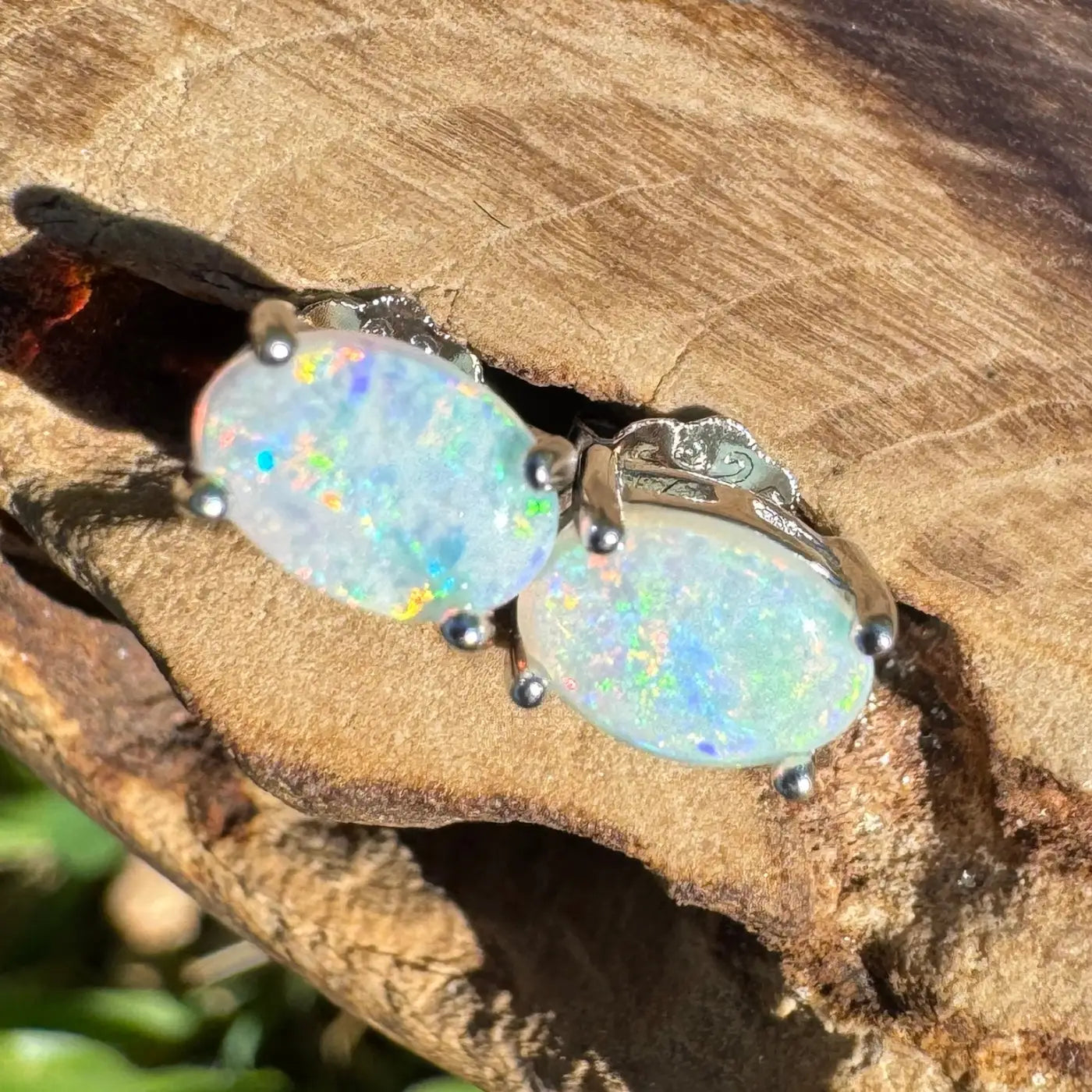 Opal stud earrings from Kimberley Blaze featuring handcrafted 1ct Lightning Ridge Opal