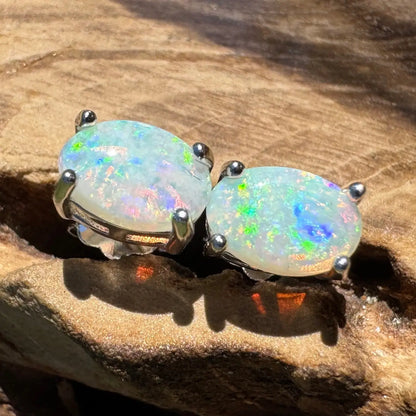 Pair of oval opal stud earrings from Kimberley Blaze featuring 1ct solid Lightning Ridge Opals