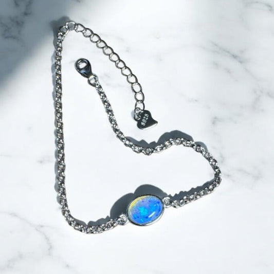 Kimberley Horizon ~ 0.8ct Solid Lightning Ridge Opal 925 Silver Bracelet