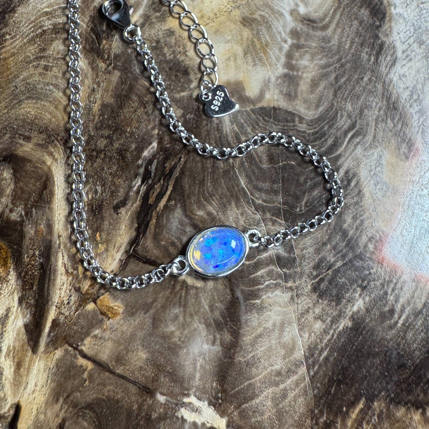 Kimberley Horizon ~ 0.8ct Solid Lightning Ridge Opal 925 Silver Bracelet