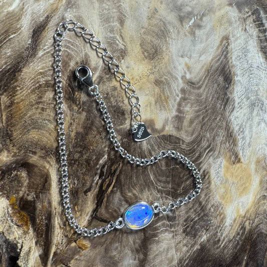 Kimberley Horizon ~ 0.8ct Solid Lightning Ridge Opal 925 Silver Bracelet