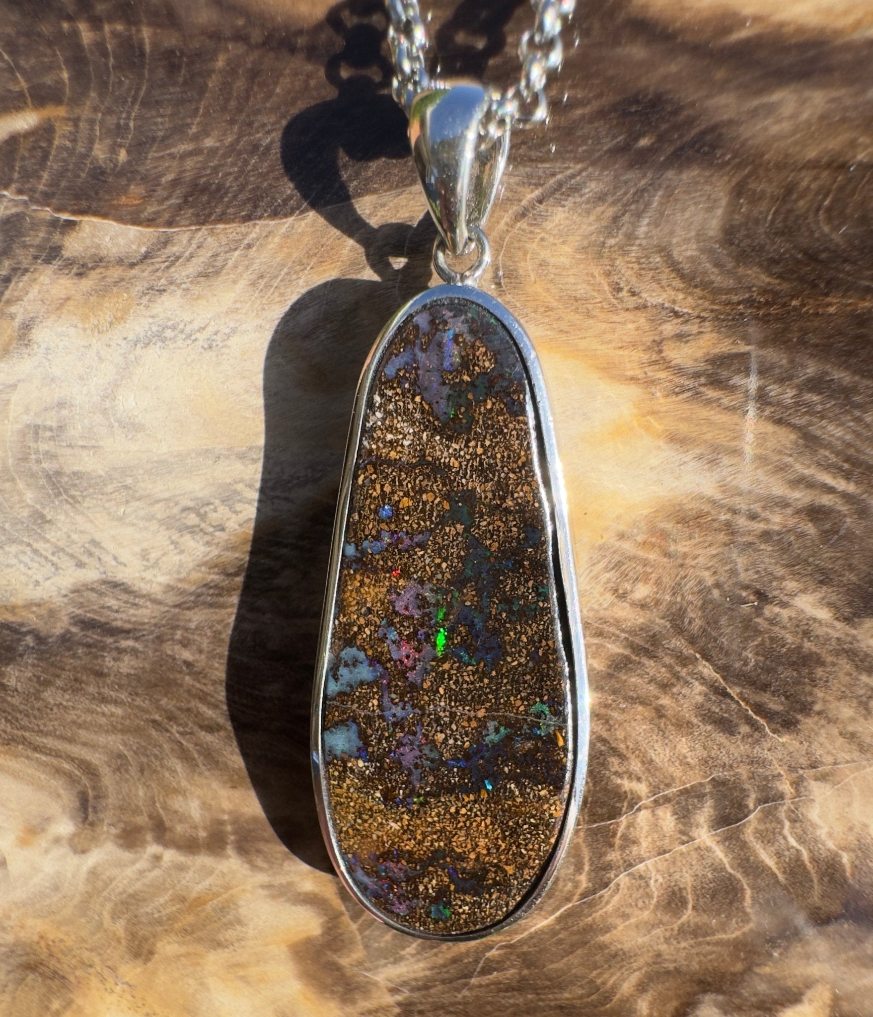 Kimberley Spark Break ~ Queensland Boulder Opal 925 Sterling Silver Pendant Necklace