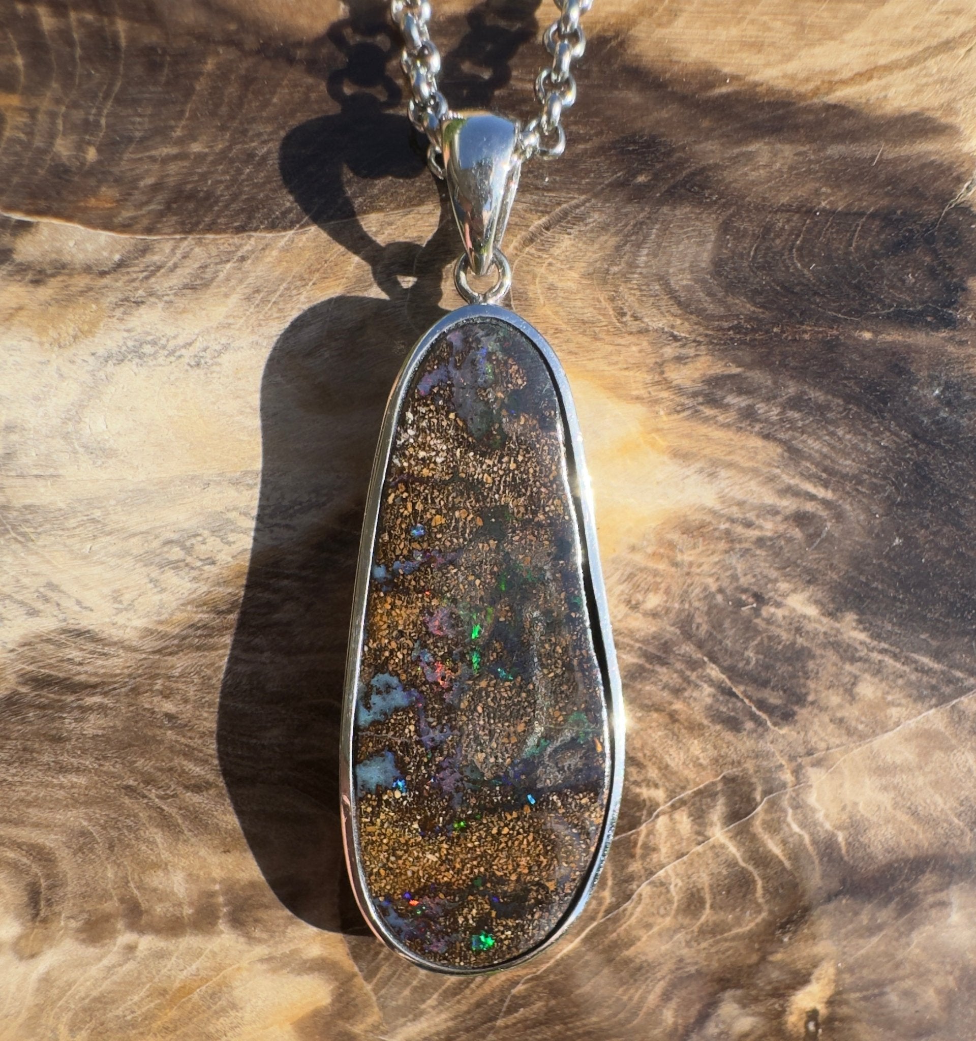 Kimberley Spark Break ~ Queensland Boulder Opal 925 Sterling Silver Pendant Necklace