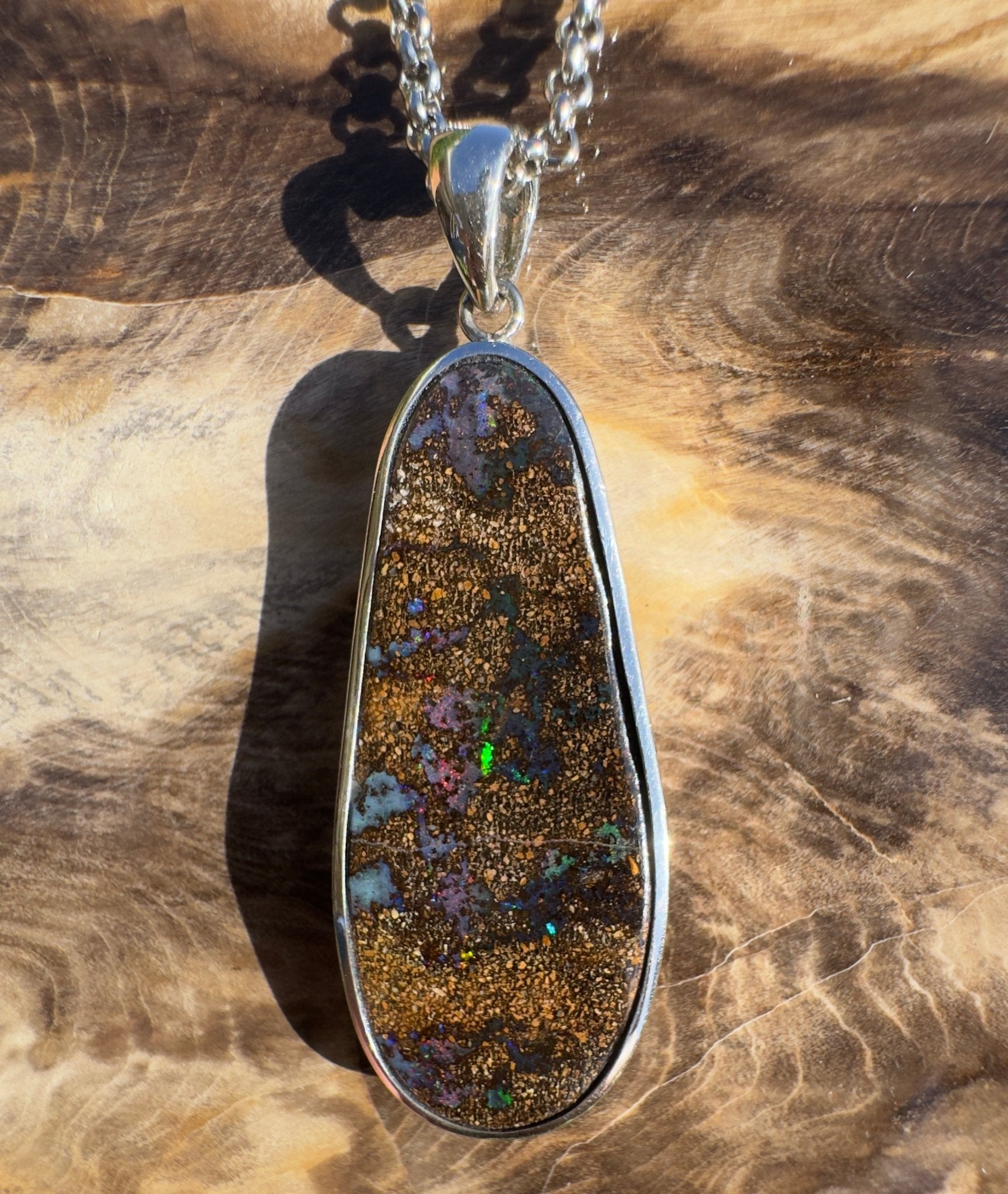 Kimberley Spark Break ~ Queensland Boulder Opal 925 Sterling Silver Pendant Necklace
