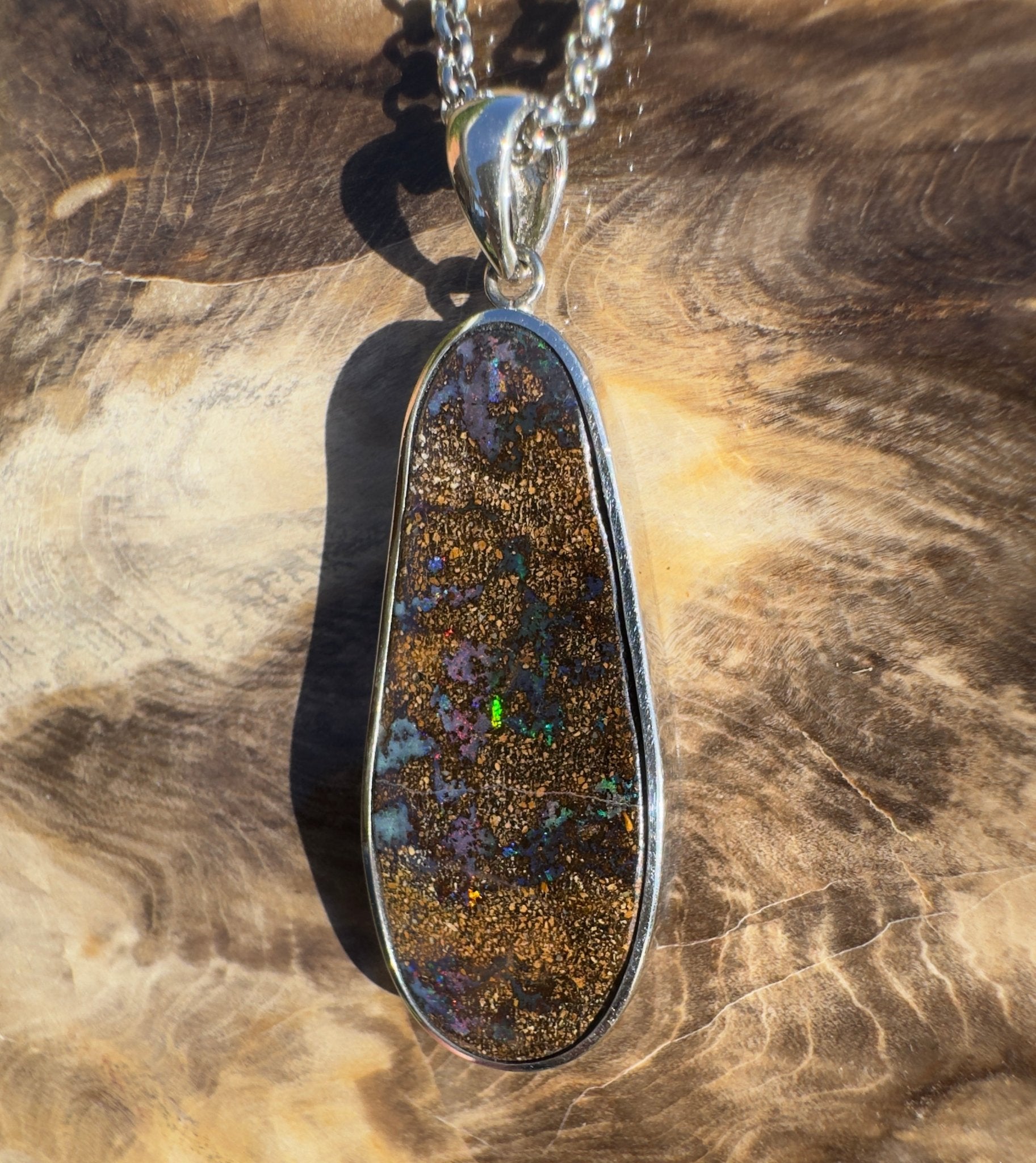 Kimberley Spark Break ~ Queensland Boulder Opal 925 Sterling Silver Pendant Necklace