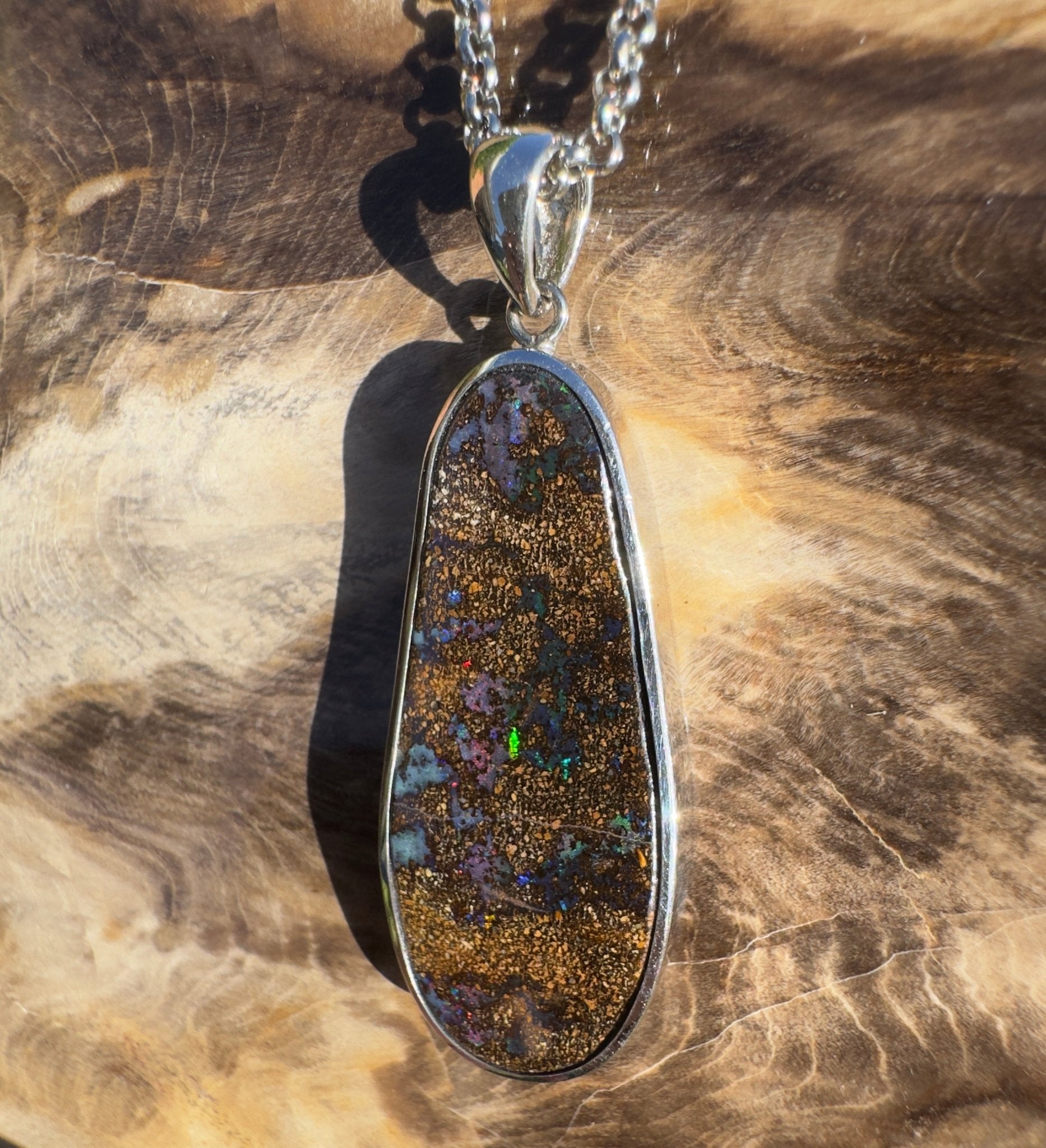 Kimberley Spark Break ~ Queensland Boulder Opal 925 Sterling Silver Pendant Necklace
