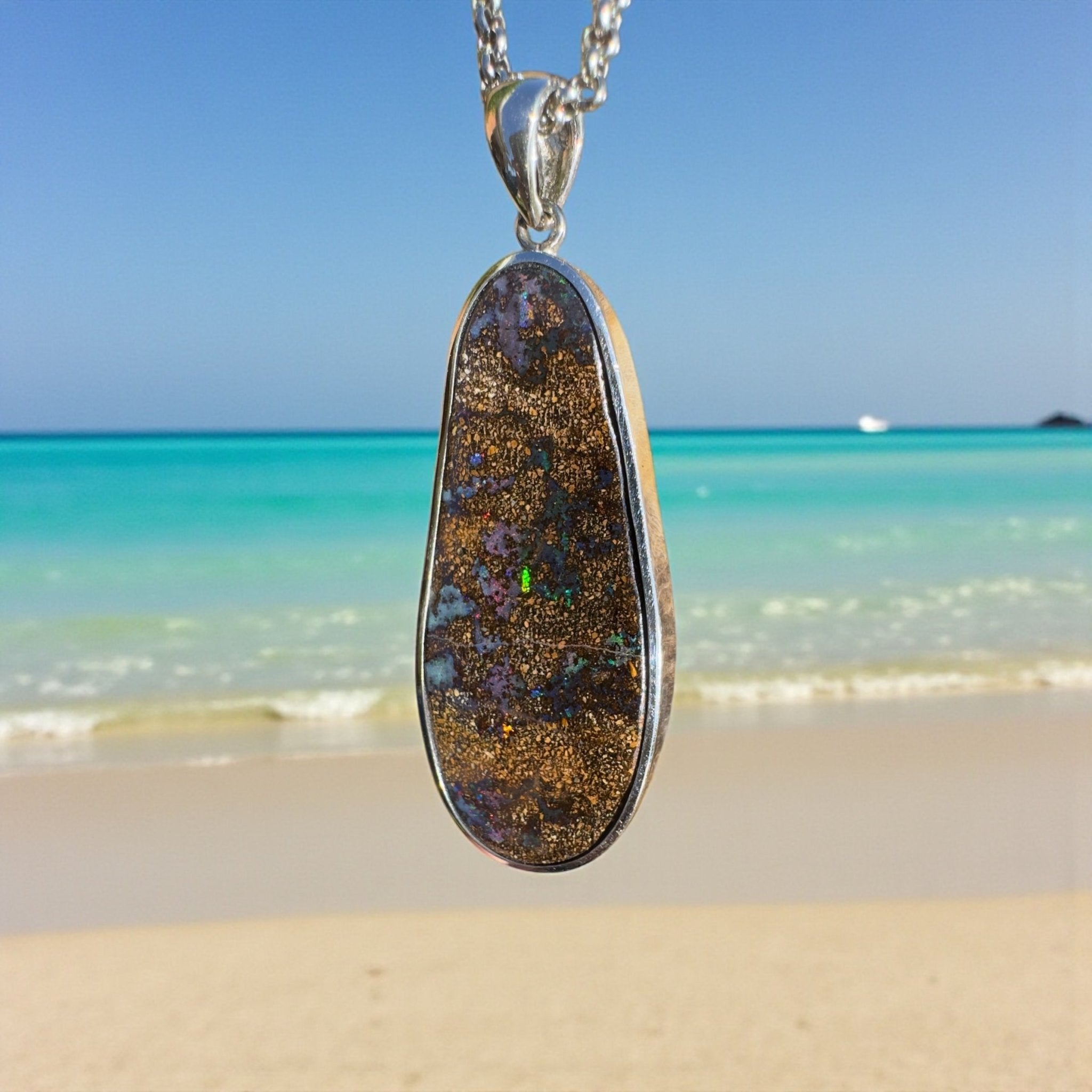 Kimberley Spark Break ~ Queensland Boulder Opal 925 Sterling Silver Pendant Necklace