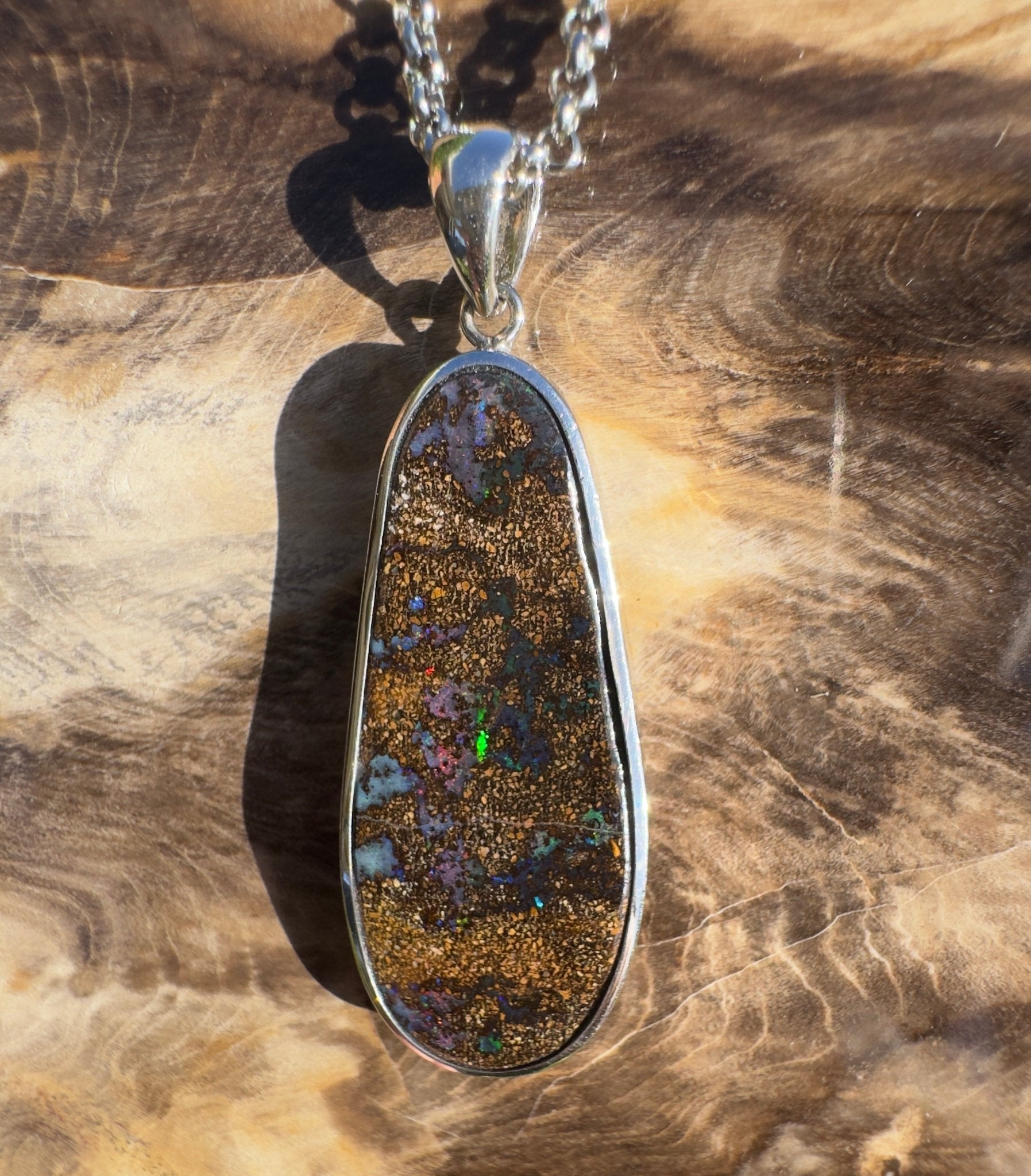 Kimberley Spark Break ~ Queensland Boulder Opal 925 Sterling Silver Pendant Necklace