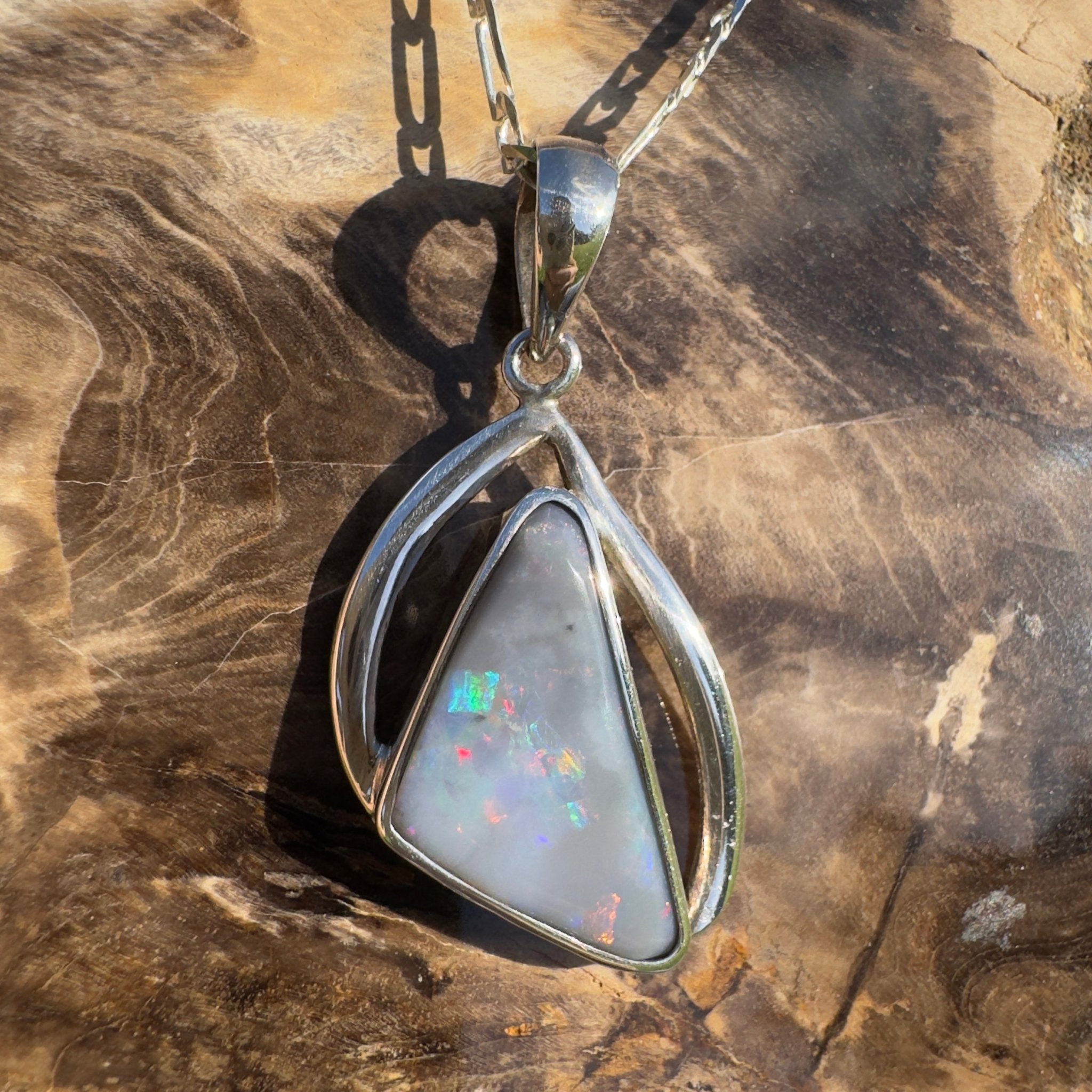 Kimberley Starlight Drift ~ 8.9ct Lightning Ridge Semi Black Opal 925 Silver Pendant