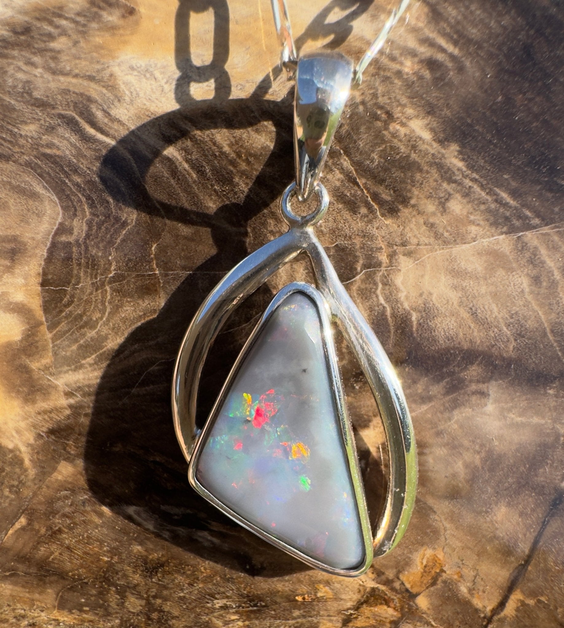 Kimberley Starlight Drift ~ 8.9ct Lightning Ridge Semi Black Opal 925 Silver Pendant