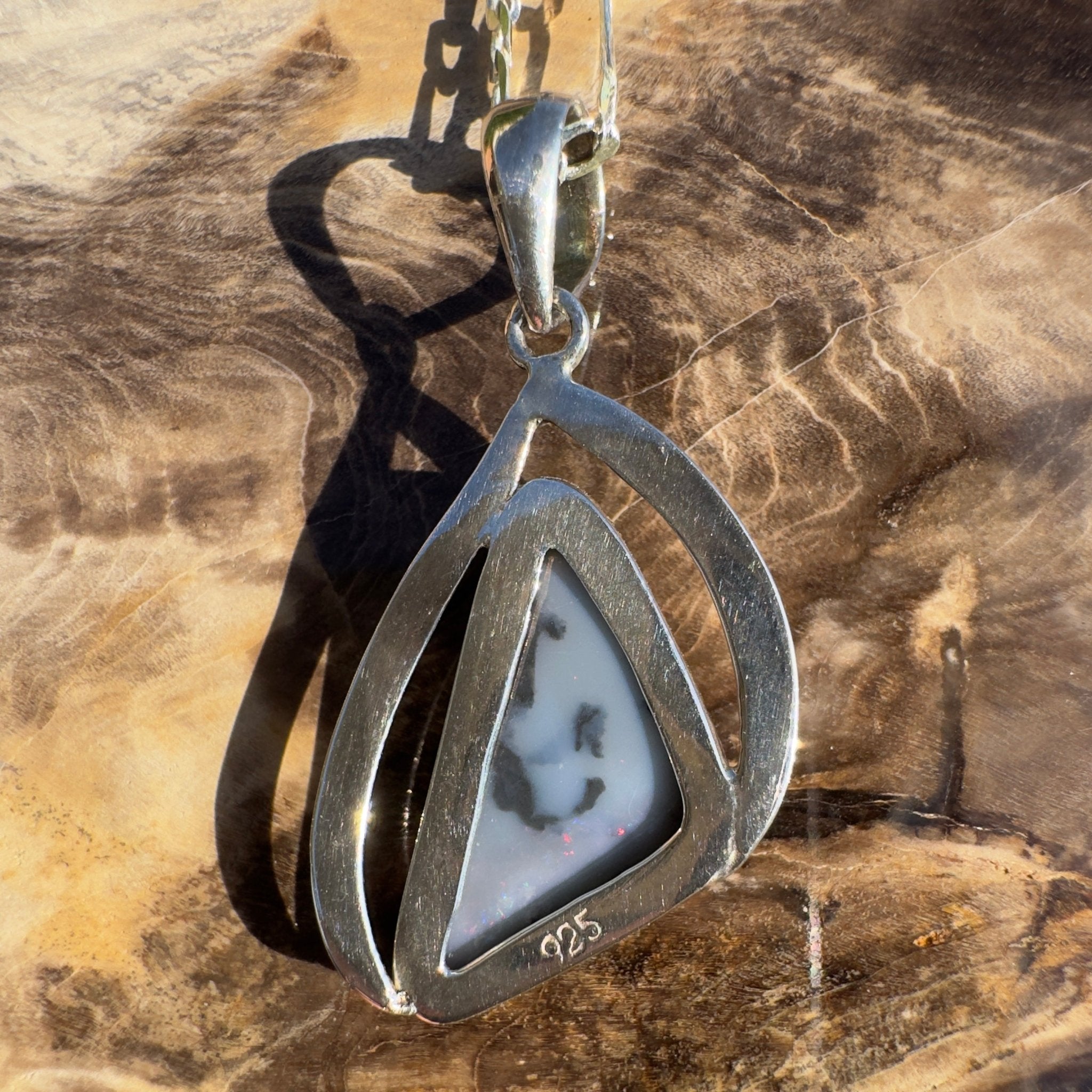 Kimberley Starlight Drift ~ 8.9ct Lightning Ridge Semi Black Opal 925 Silver Pendant