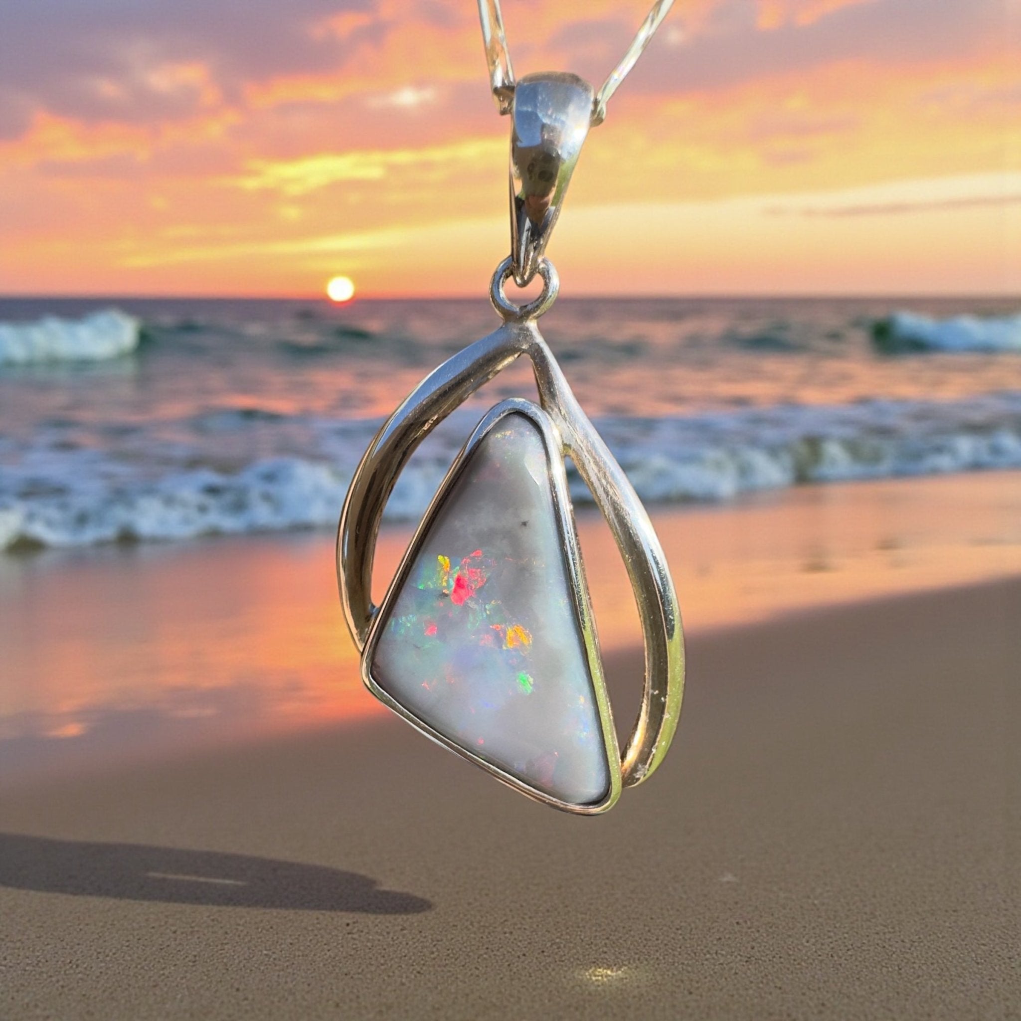 Kimberley Starlight Drift ~ 8.9ct Lightning Ridge Semi Black Opal 925 Silver Pendant