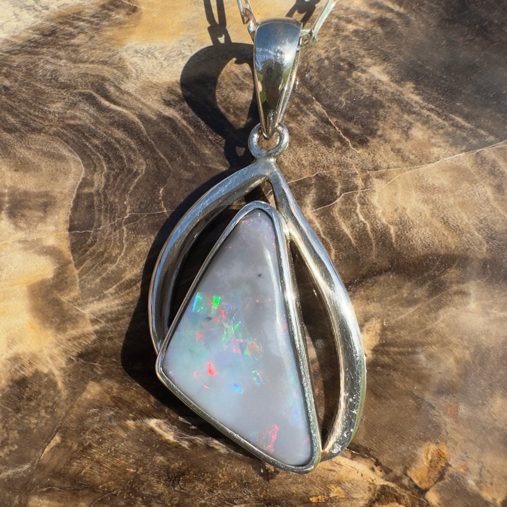 Kimberley Starlight Drift ~ 8.9ct Lightning Ridge Semi Black Opal 925 Silver Pendant