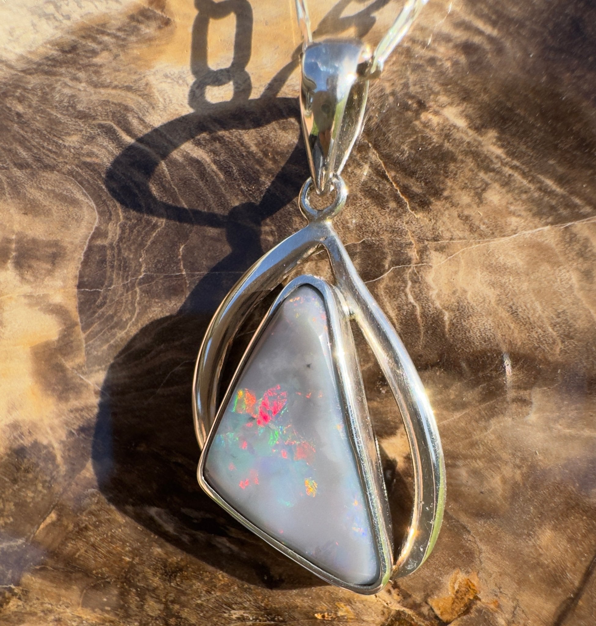 Kimberley Starlight Drift ~ 8.9ct Lightning Ridge Semi Black Opal 925 Silver Pendant