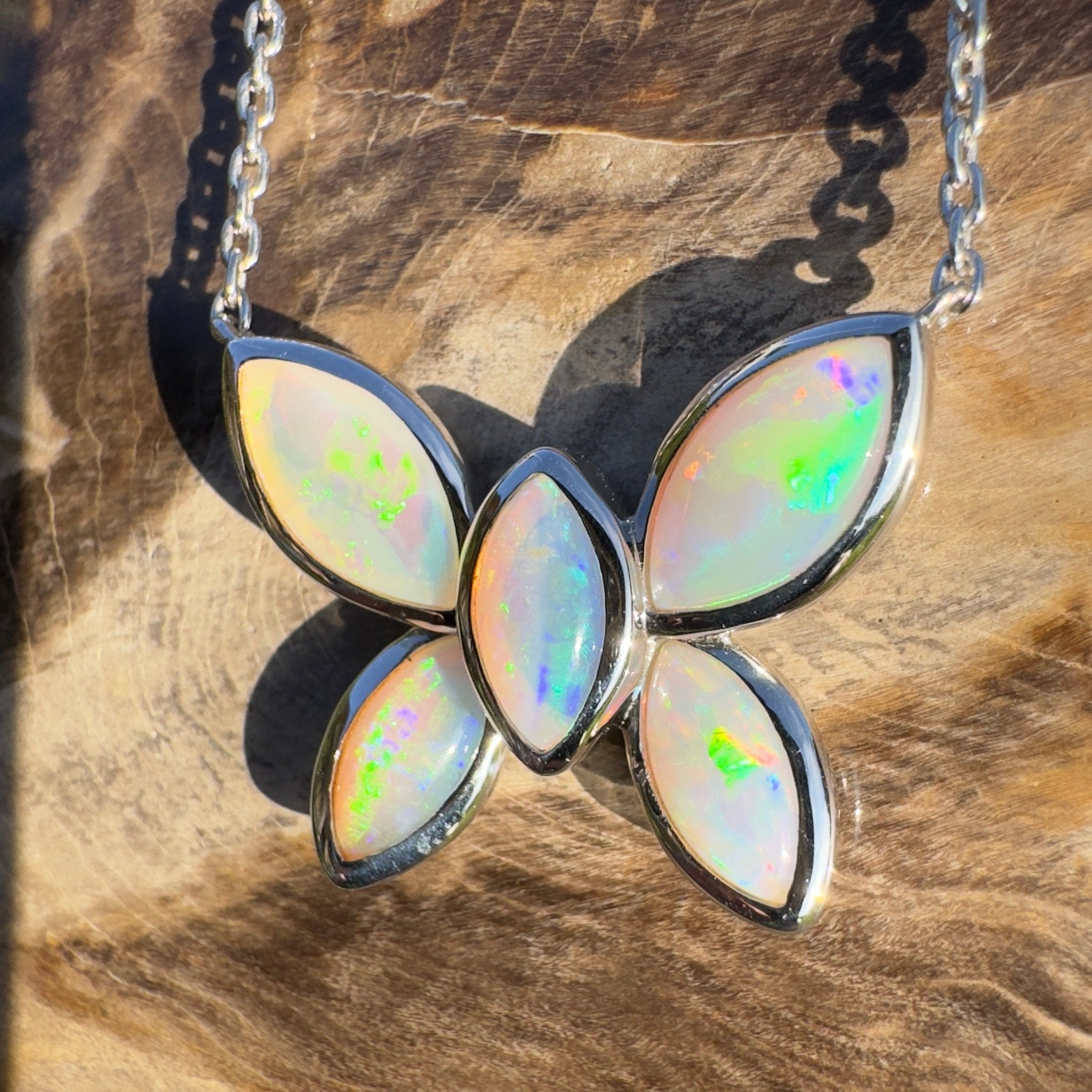 Kimberley Sun Crest – 2.2ct Coober Pedy Opal Butterfly Pendant
