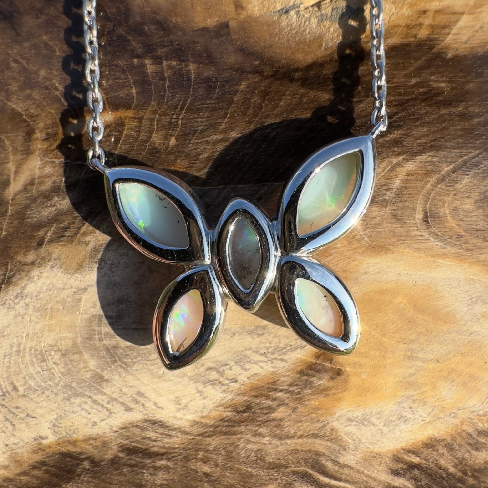 Kimberley Sun Crest – 2.2ct Coober Pedy Opal Butterfly Pendant