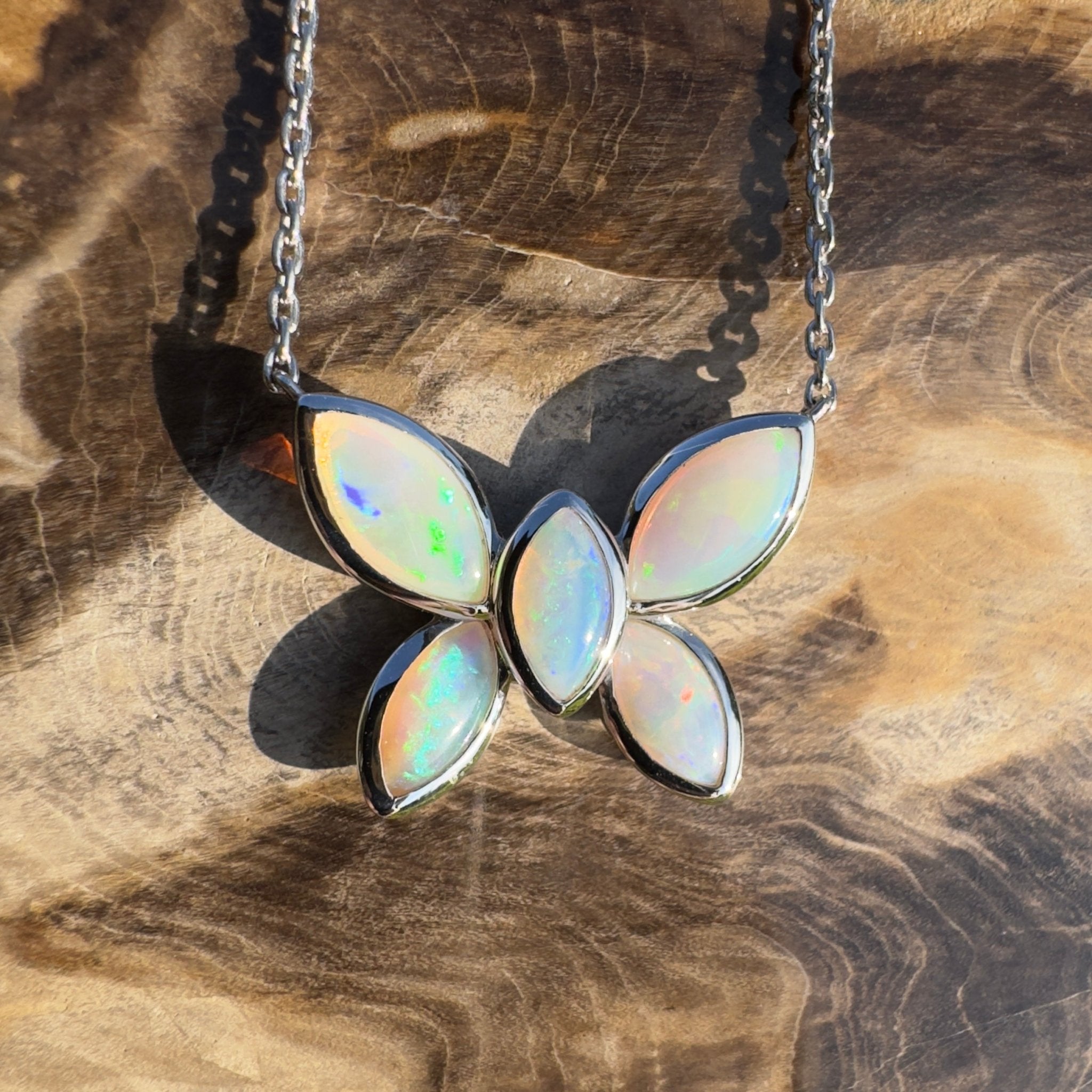 Kimberley Sun Crest – 2.2ct Coober Pedy Opal Butterfly Pendant
