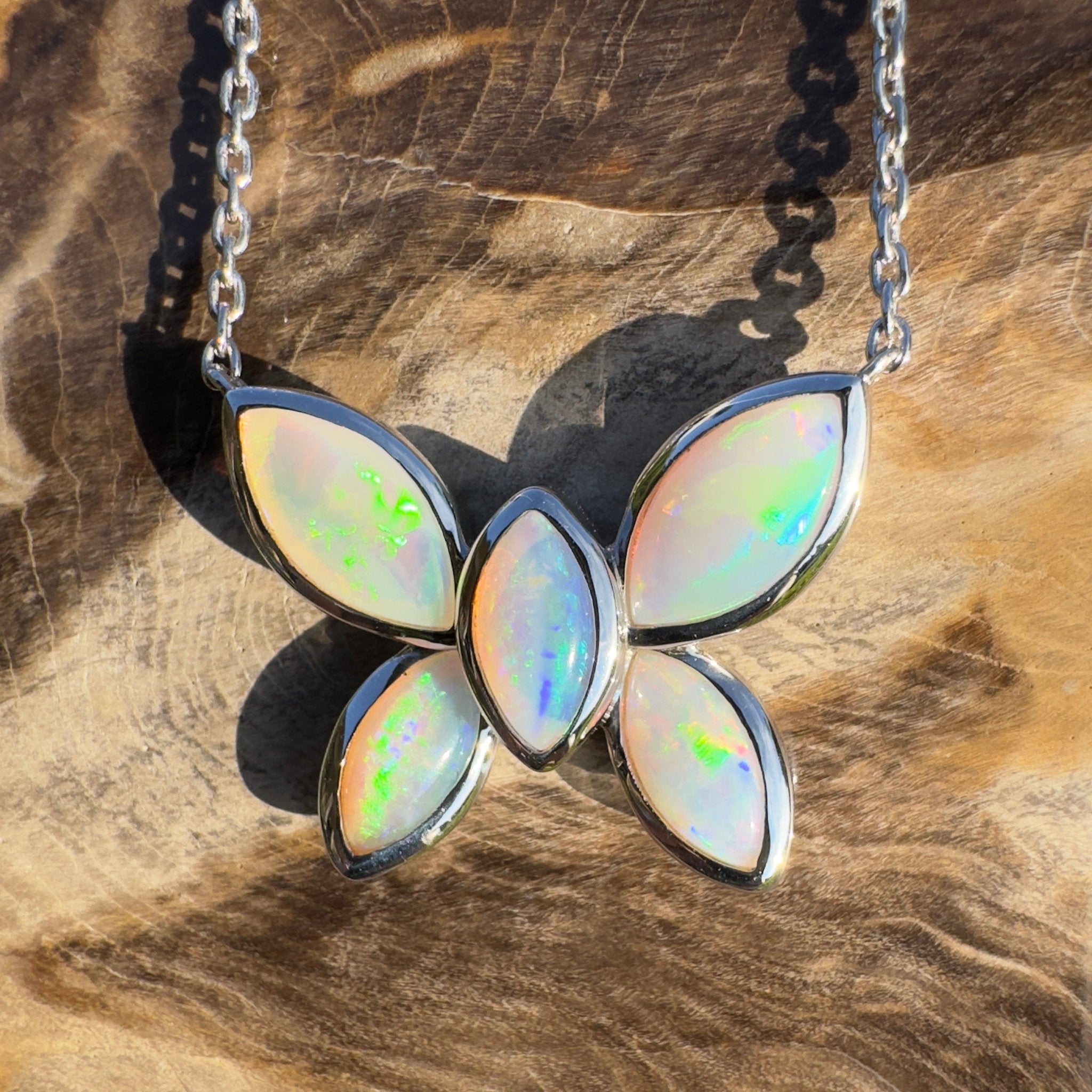 Kimberley Sun Crest – 2.2ct Coober Pedy Opal Butterfly Pendant