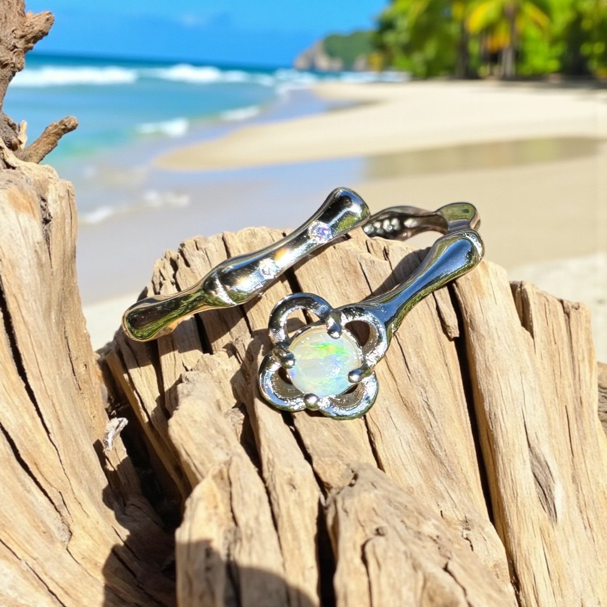 King Island Rise ~ 0.1ct Solid Lightning Ridge Opal 925 Silver Ring