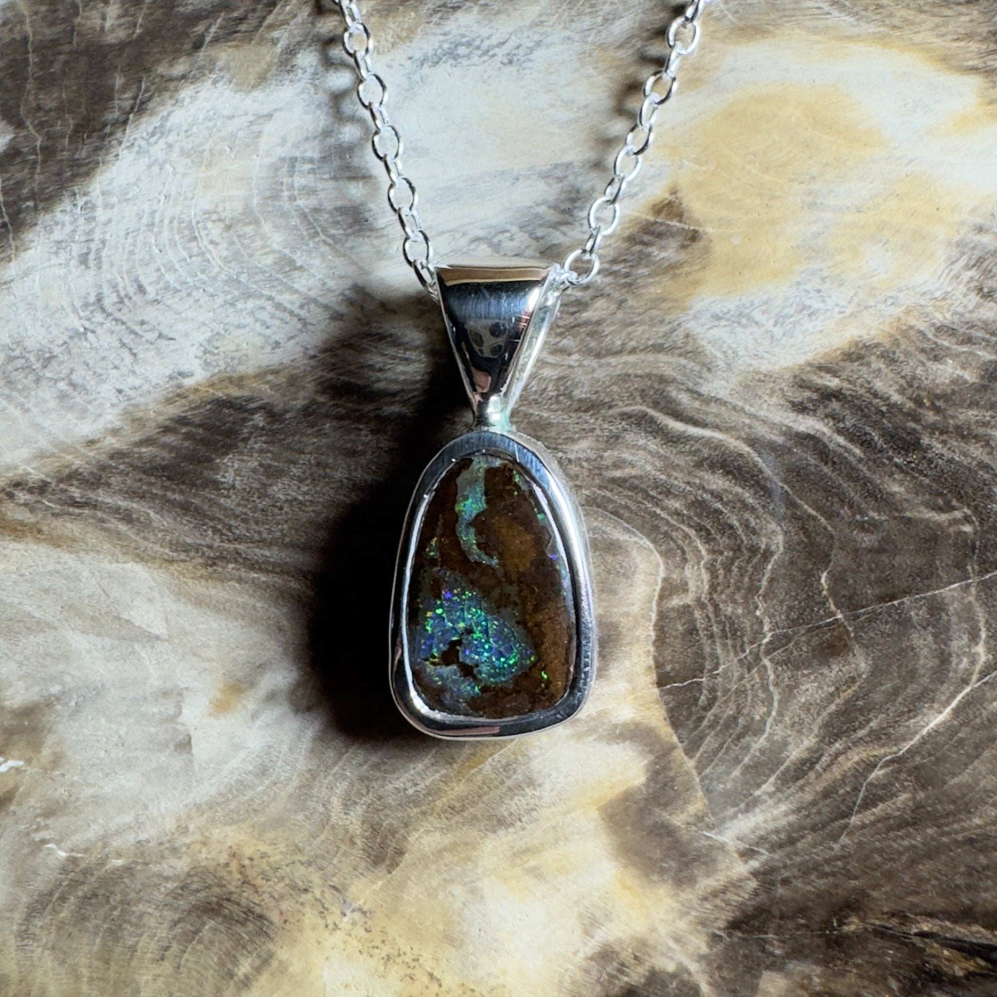 Kings Canyon Glow ~ Queensland Boulder Opal 925 Sterling Silver Pendant Necklace