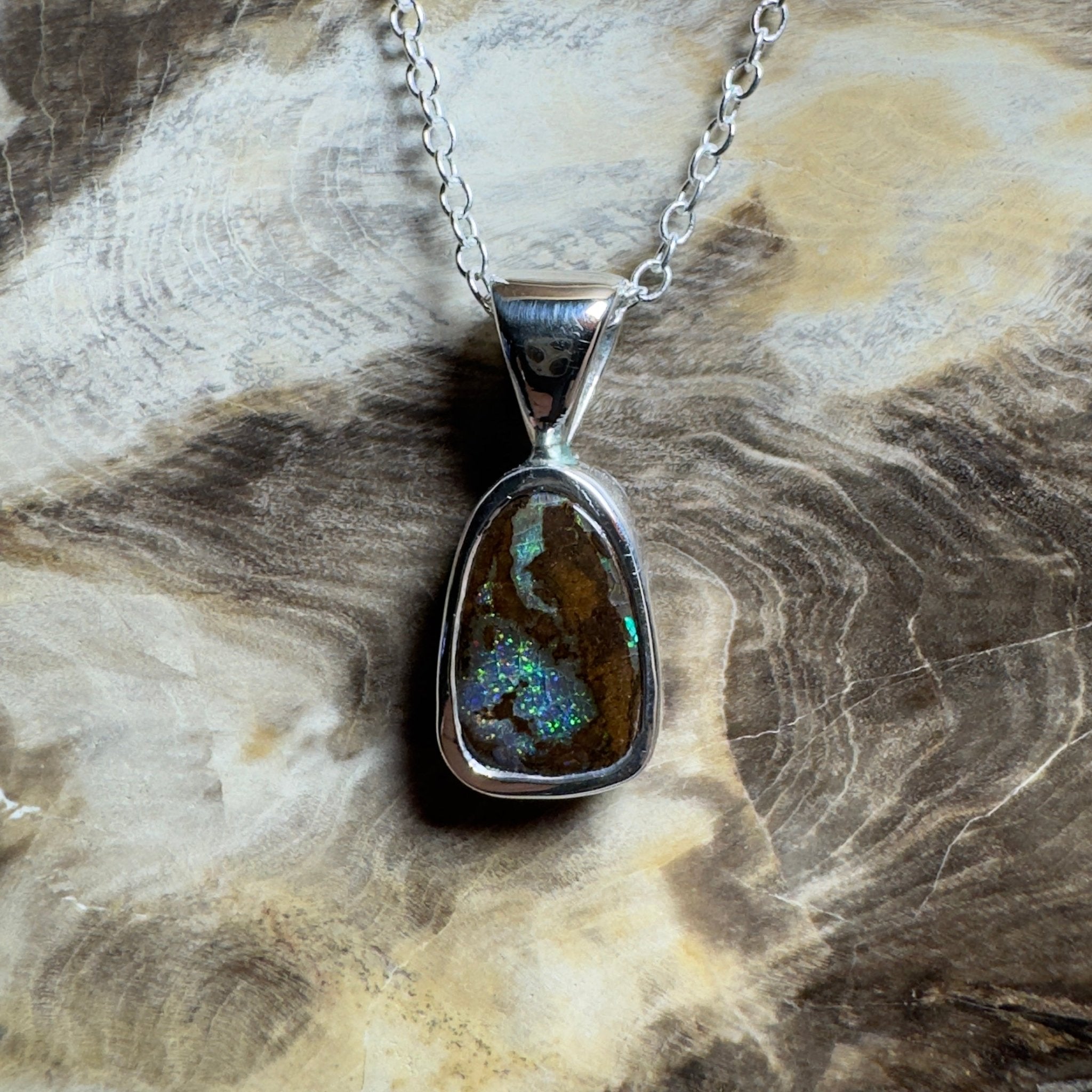 Kings Canyon Glow ~ Queensland Boulder Opal 925 Sterling Silver Pendant Necklace