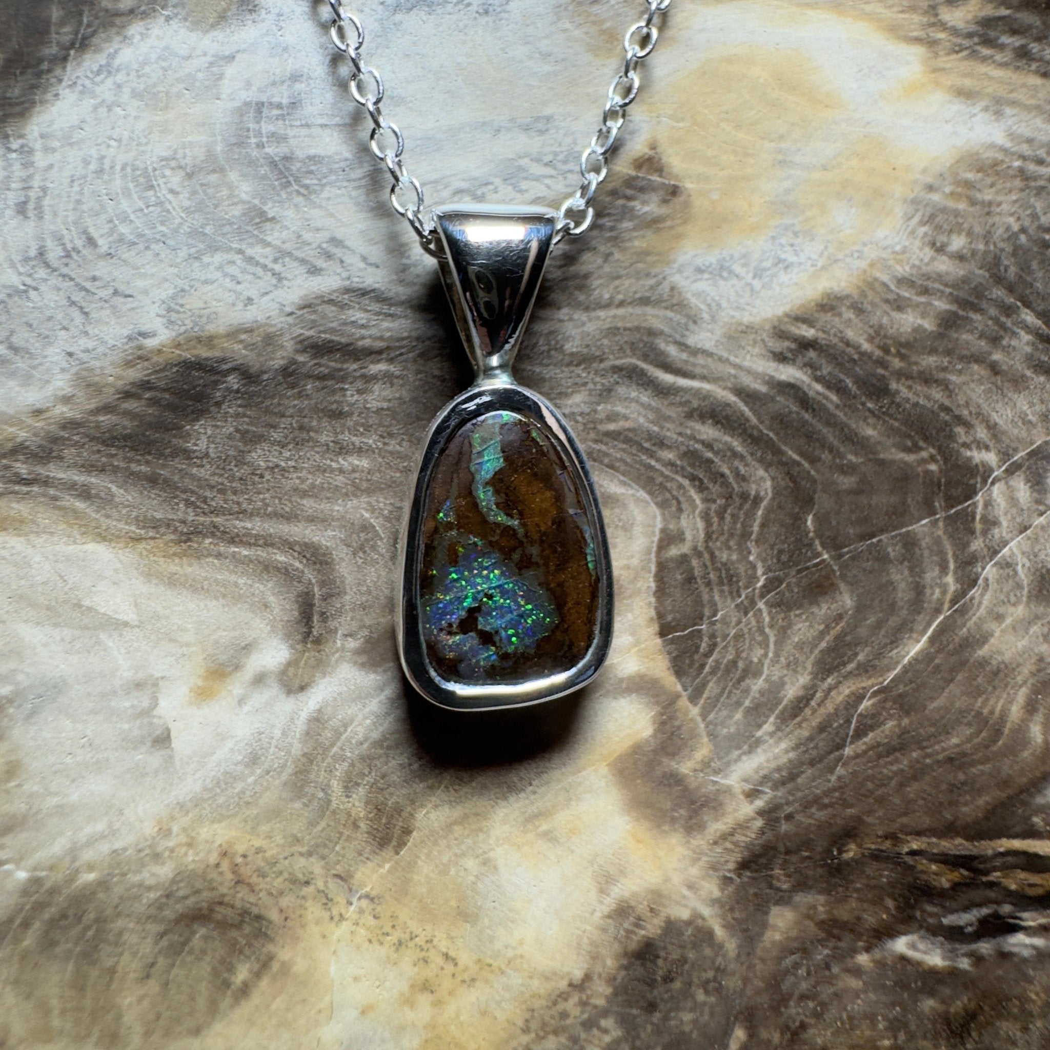 Kings Canyon Glow ~ Queensland Boulder Opal 925 Sterling Silver Pendant Necklace