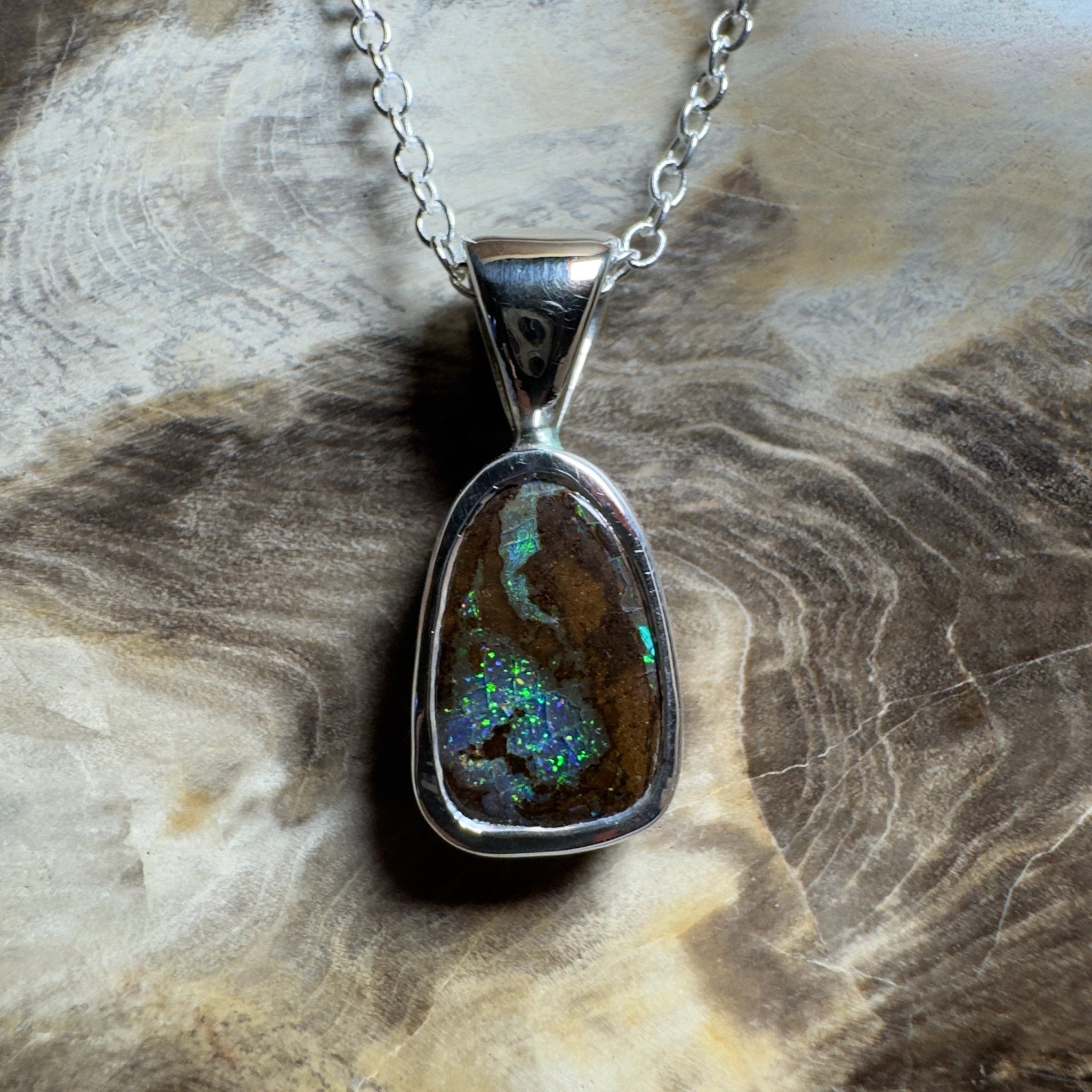 Kings Canyon Glow ~ Queensland Boulder Opal 925 Sterling Silver Pendant Necklace