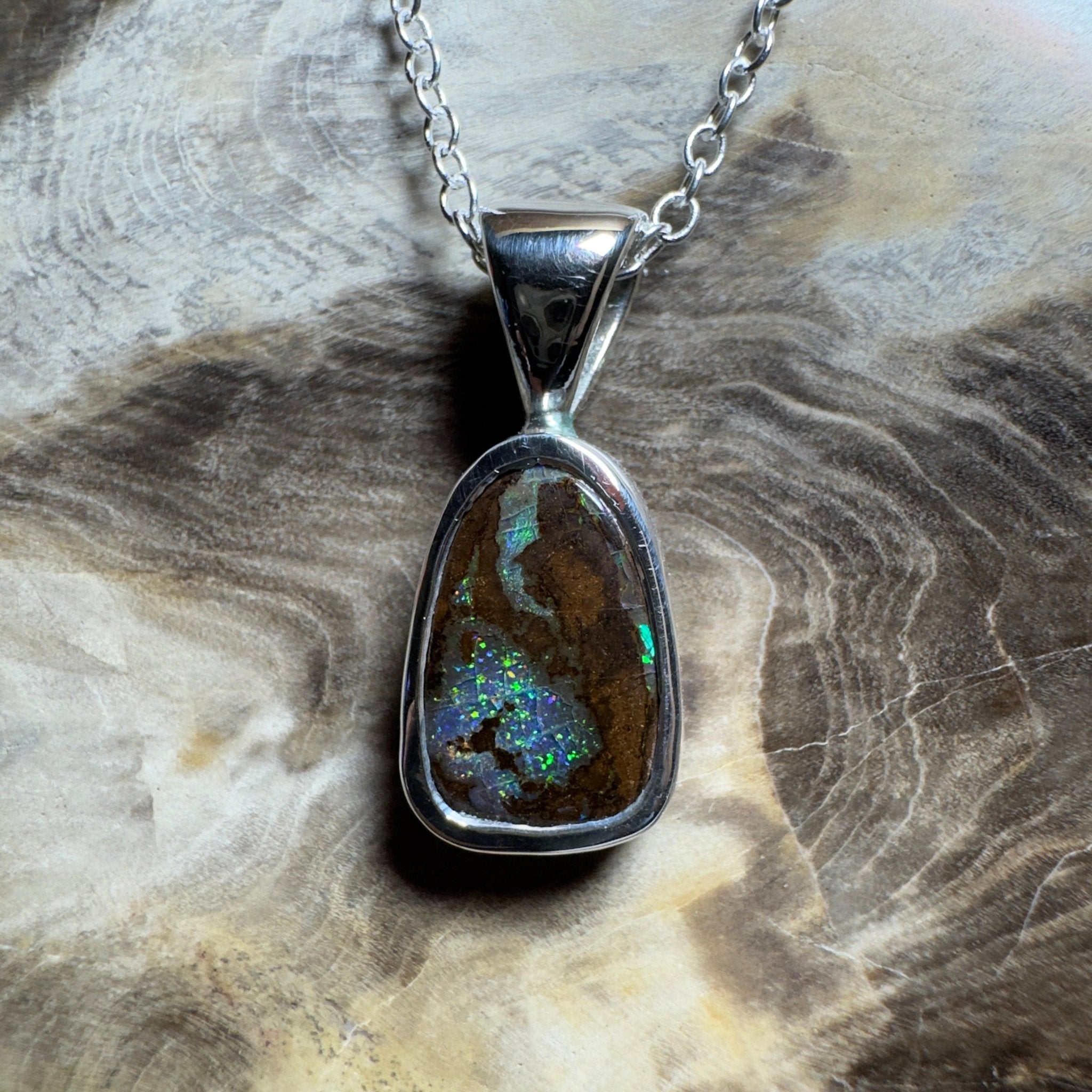Kings Canyon Glow ~ Queensland Boulder Opal 925 Sterling Silver Pendant Necklace