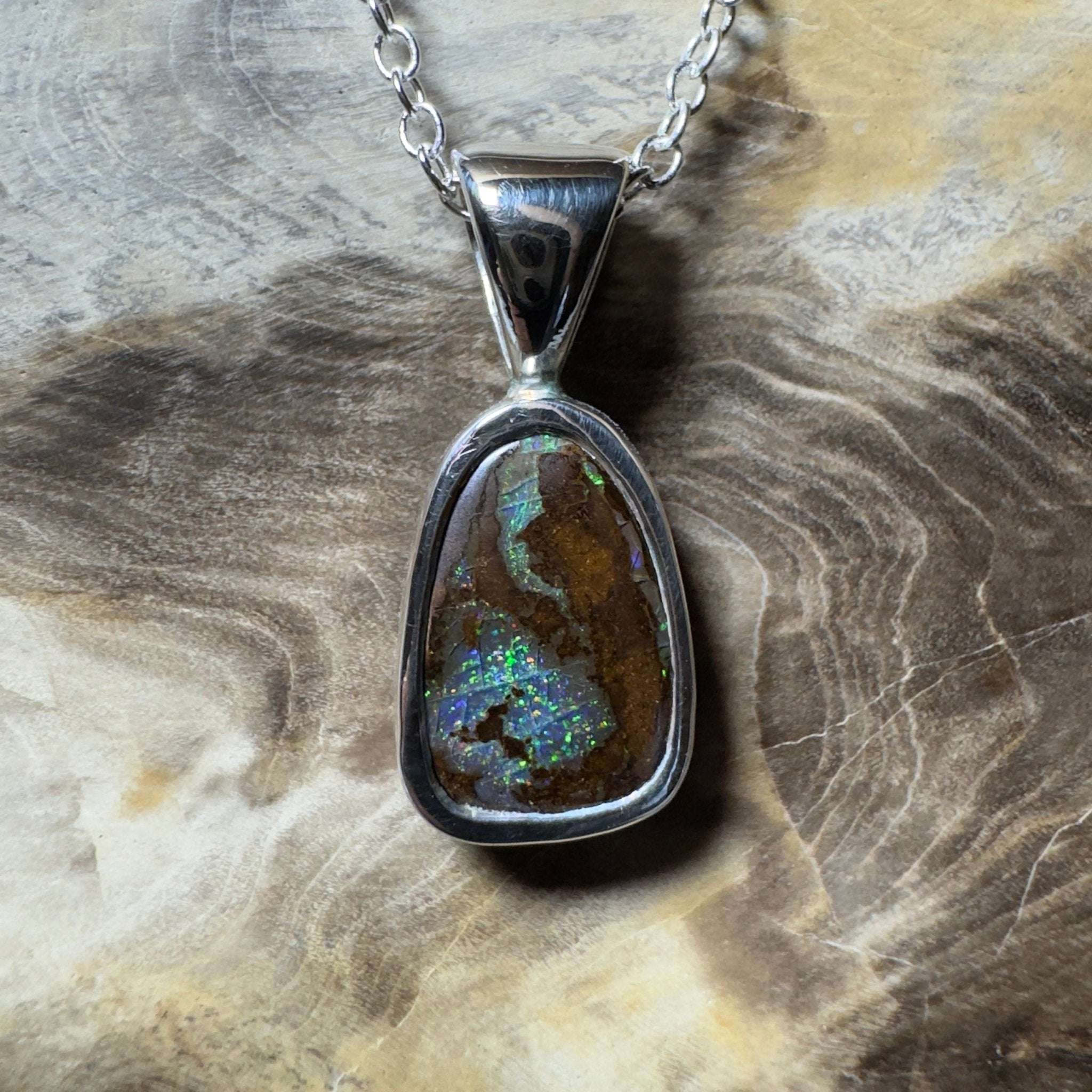 Kings Canyon Glow ~ Queensland Boulder Opal 925 Sterling Silver Pendant Necklace