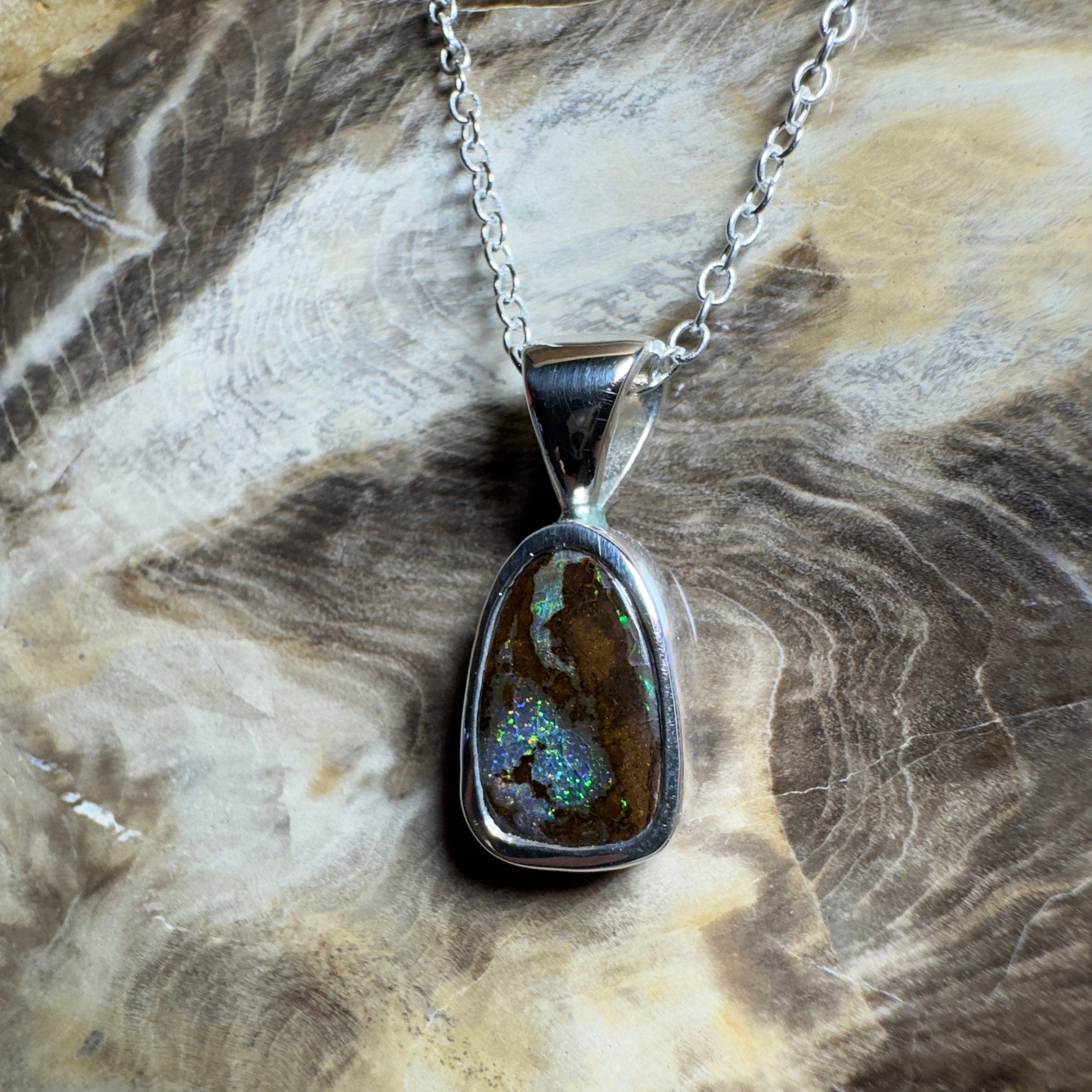 Kings Canyon Glow ~ Queensland Boulder Opal 925 Sterling Silver Pendant Necklace