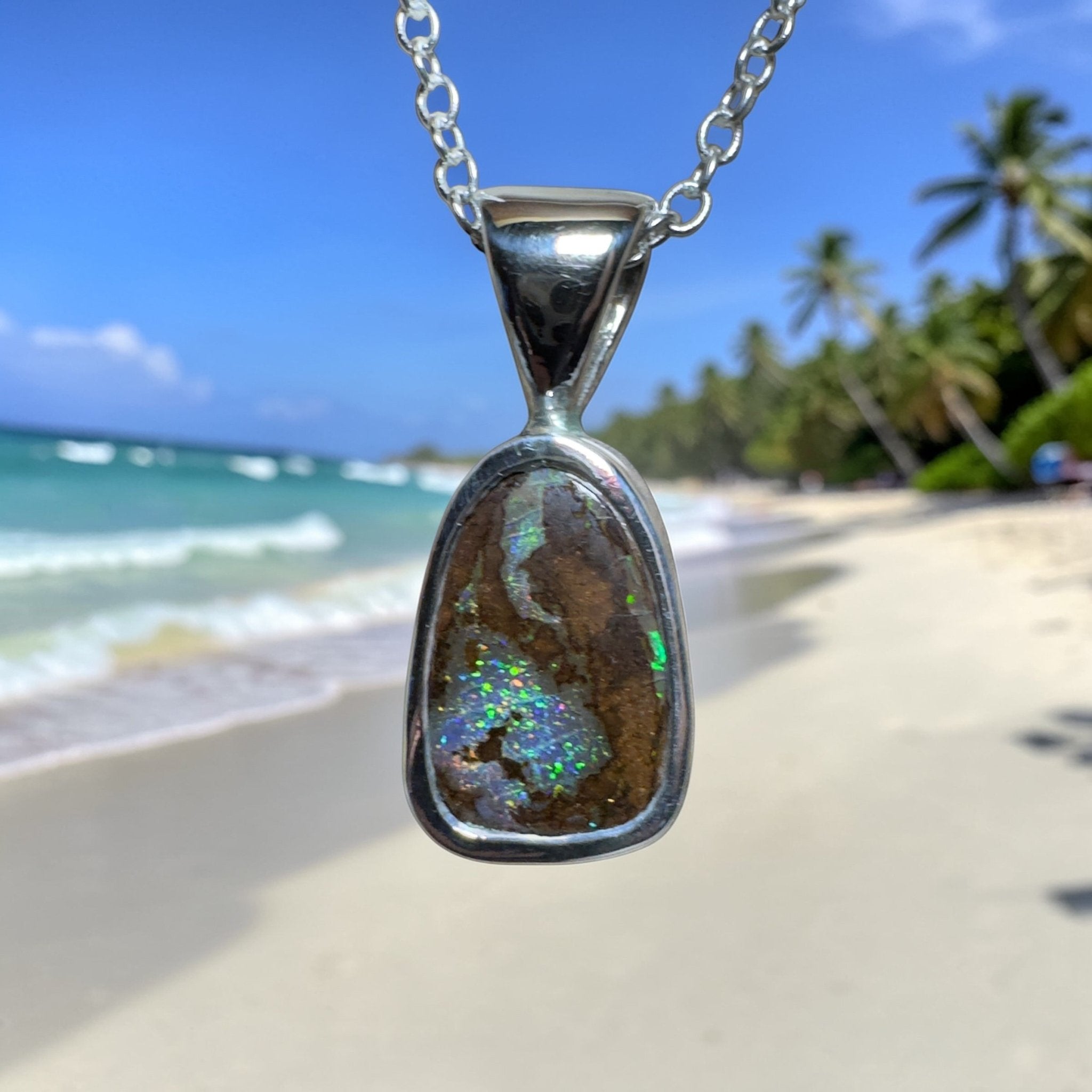 Kings Canyon Glow ~ Queensland Boulder Opal 925 Sterling Silver Pendant Necklace