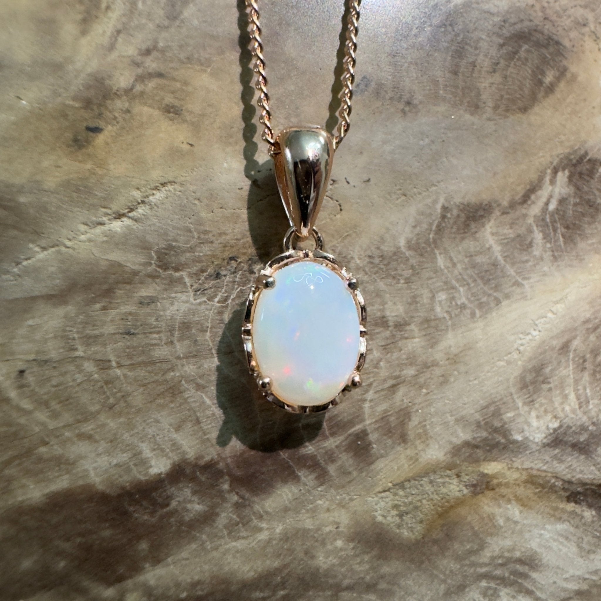 Kirra Beach Clouds - 0.6ct Coober Pedy Opal Rose Gold Coated 925 Silver Pendant